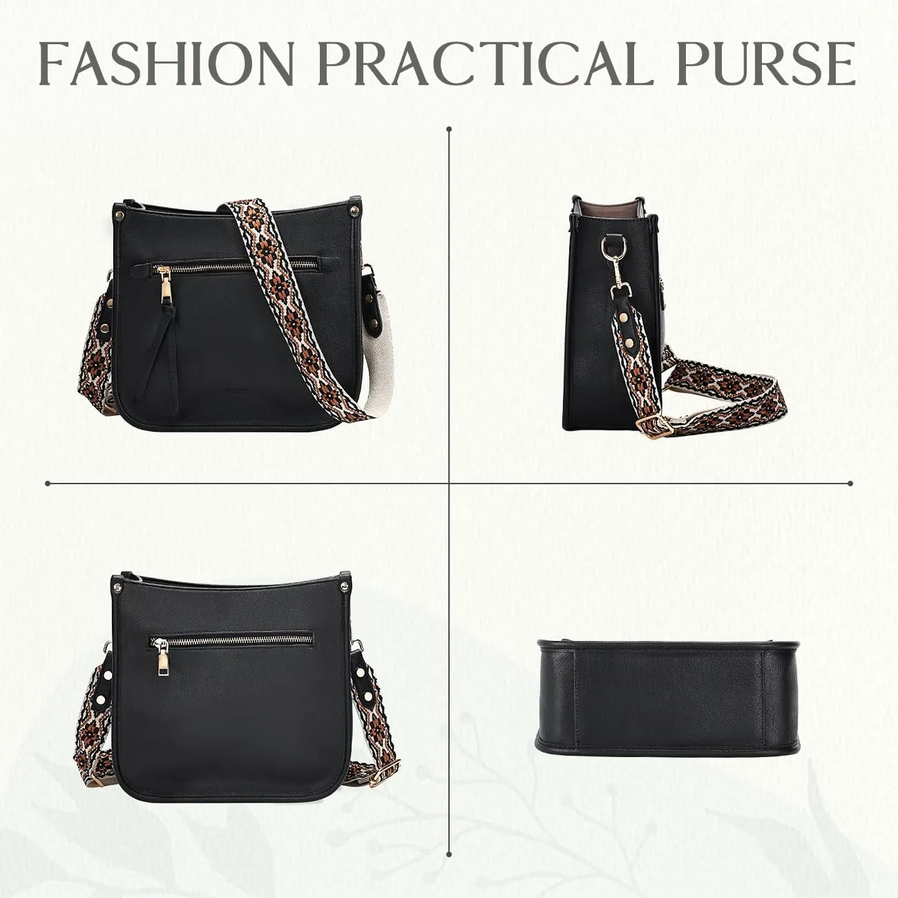 VASCHY Crossbody Bag Purse for Women,Fashion Vegan Leather Hobo Handbag Shoulder Bag Purse with Guitar Strap