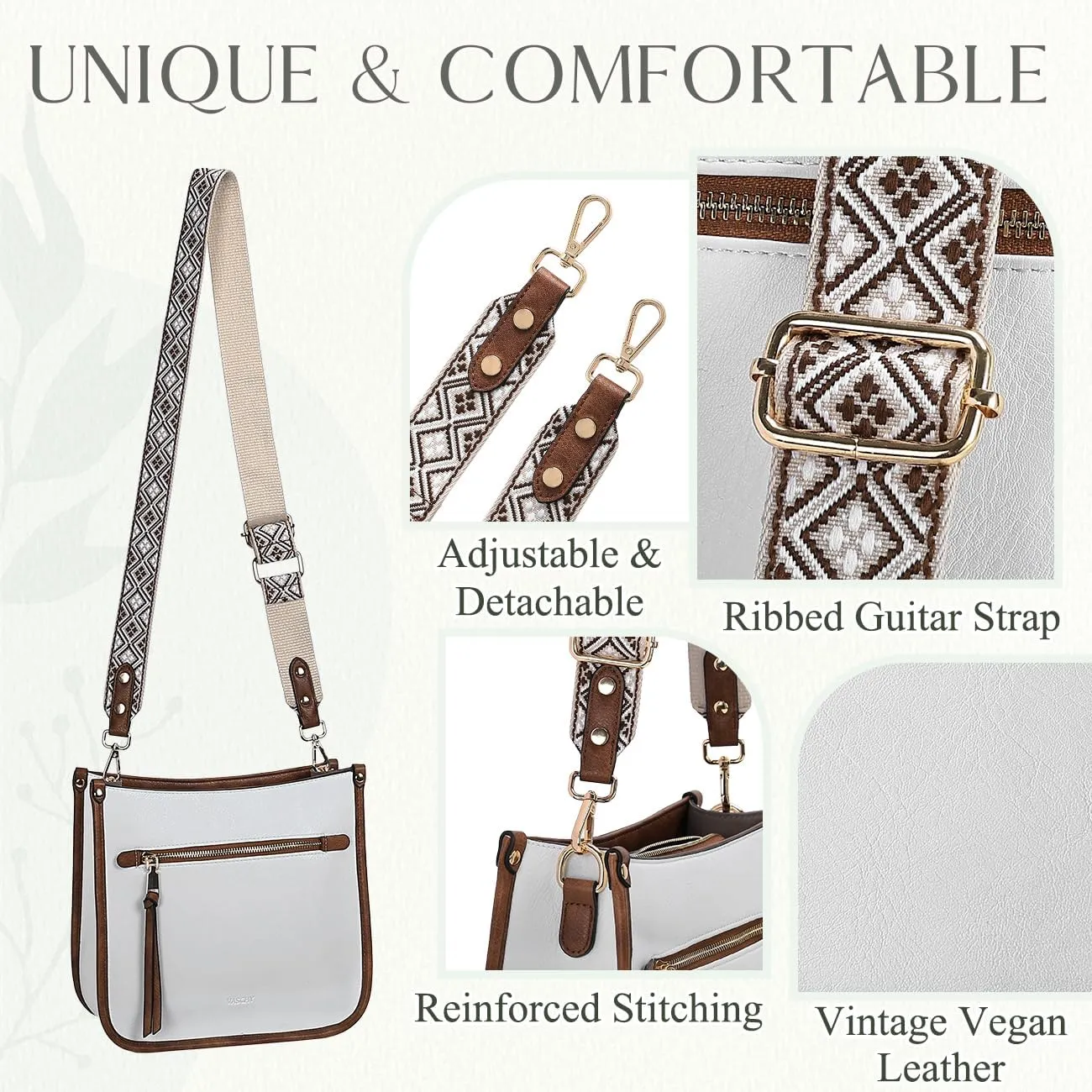 VASCHY Crossbody Bag Purse for Women,Fashion Vegan Leather Hobo Handbag Shoulder Bag Purse with Guitar Strap