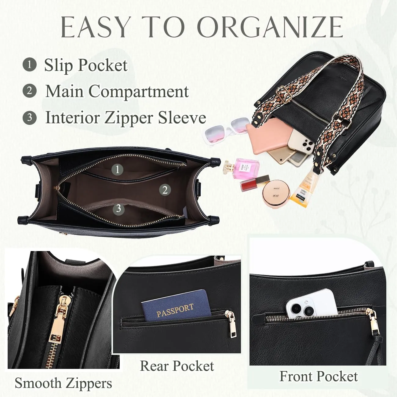 VASCHY Crossbody Bag Purse for Women,Fashion Vegan Leather Hobo Handbag Shoulder Bag Purse with Guitar Strap