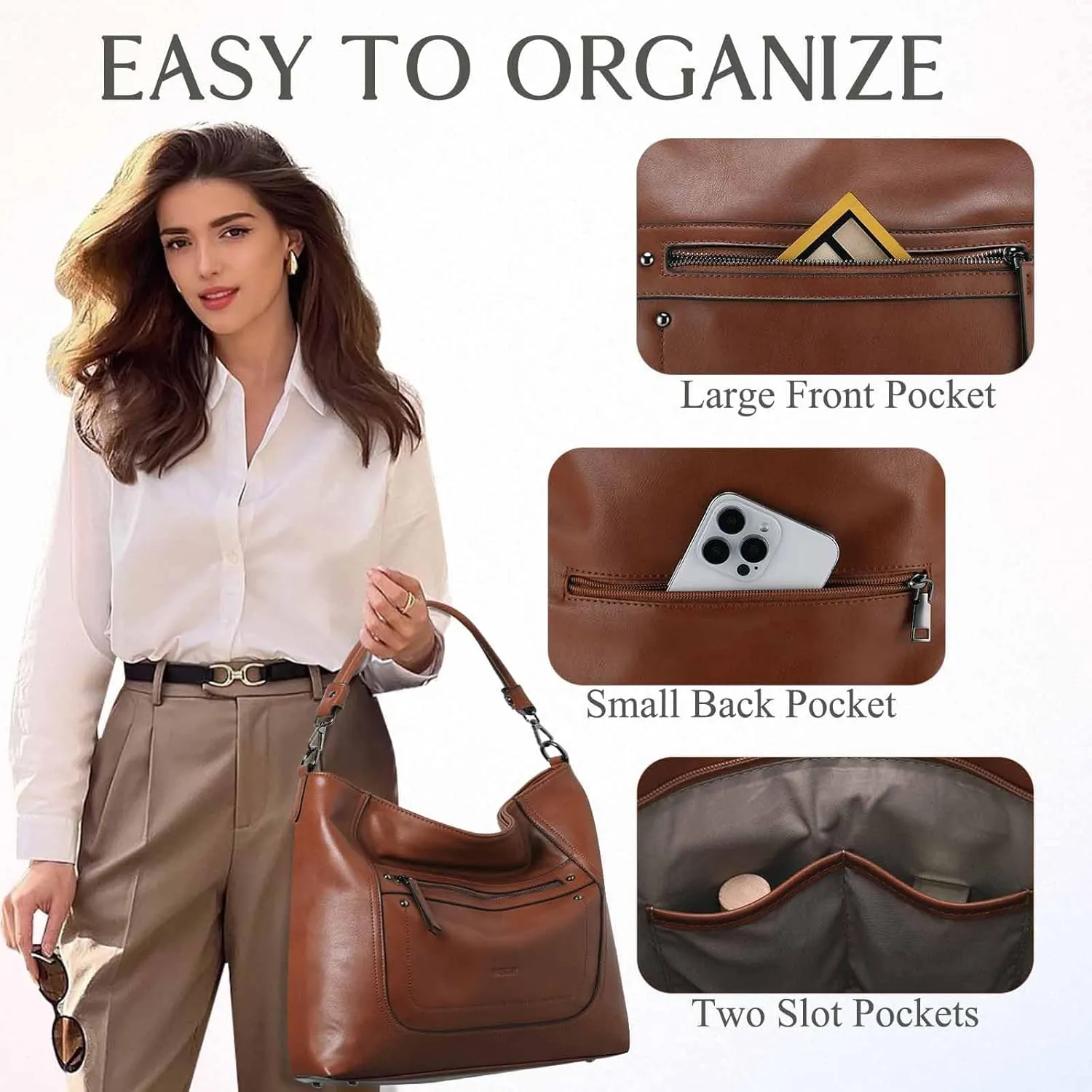 VASCHY Hobo Bags for Women, Vegan Leather Large Handbag Tote Slouchy Shoulder Bag Purse w Convertible Crossbody Strap