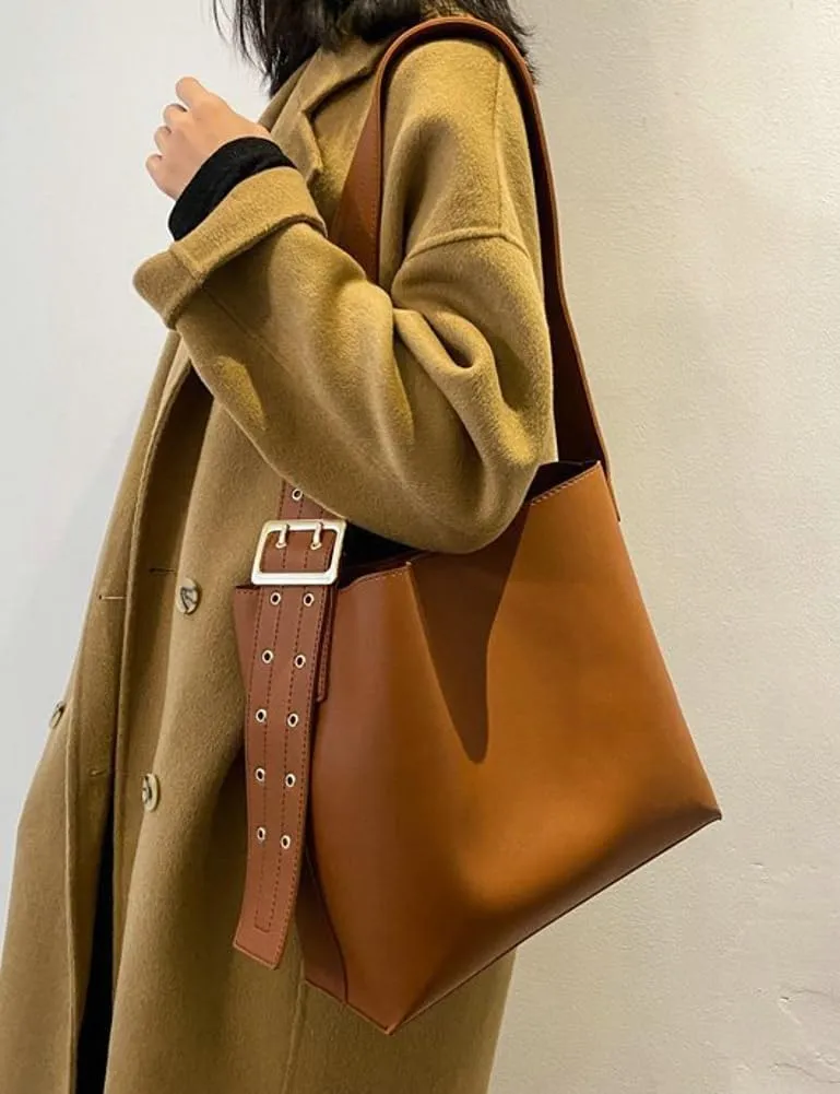 Vegan Leather Hobo Bag for Women Vintage Shoulder Bag Slouchy Bucket Handbag Crossbody Bag with Coin Purse