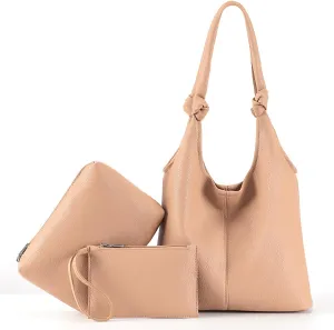 Vegan Leather Hobo Purses set, Slouchy Shoulder Bag Knotted Hobo Bags for Women with a small Purse and Clutch Handbag