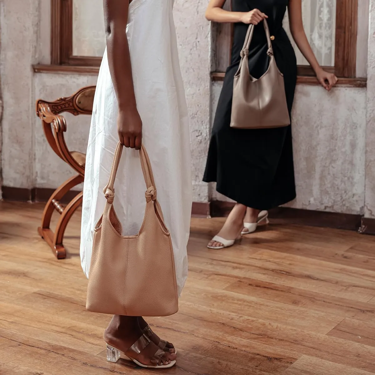 Vegan Leather Hobo Purses set, Slouchy Shoulder Bag Knotted Hobo Bags for Women with a small Purse and Clutch Handbag