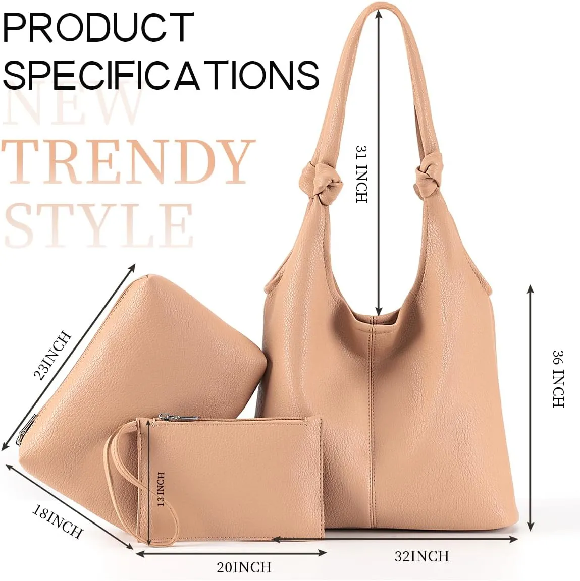 Vegan Leather Hobo Purses set, Slouchy Shoulder Bag Knotted Hobo Bags for Women with a small Purse and Clutch Handbag