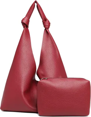 Vegan Leather Hobo Purses set, Slouchy Shoulder Bag Knotted Hobo Bags for Women with a small purse
