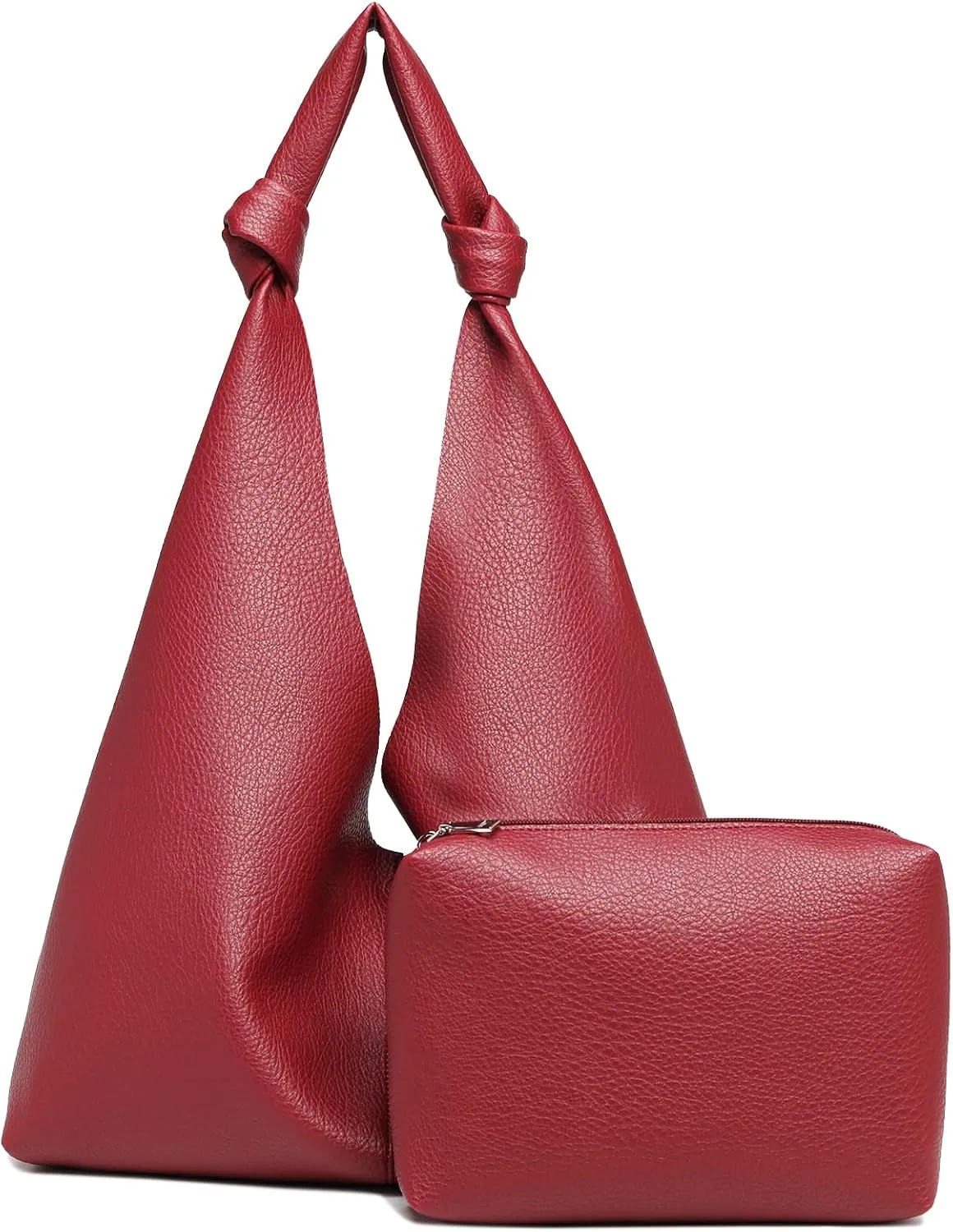 Vegan Leather Hobo Purses set, Slouchy Shoulder Bag Knotted Hobo Bags for Women with a small purse