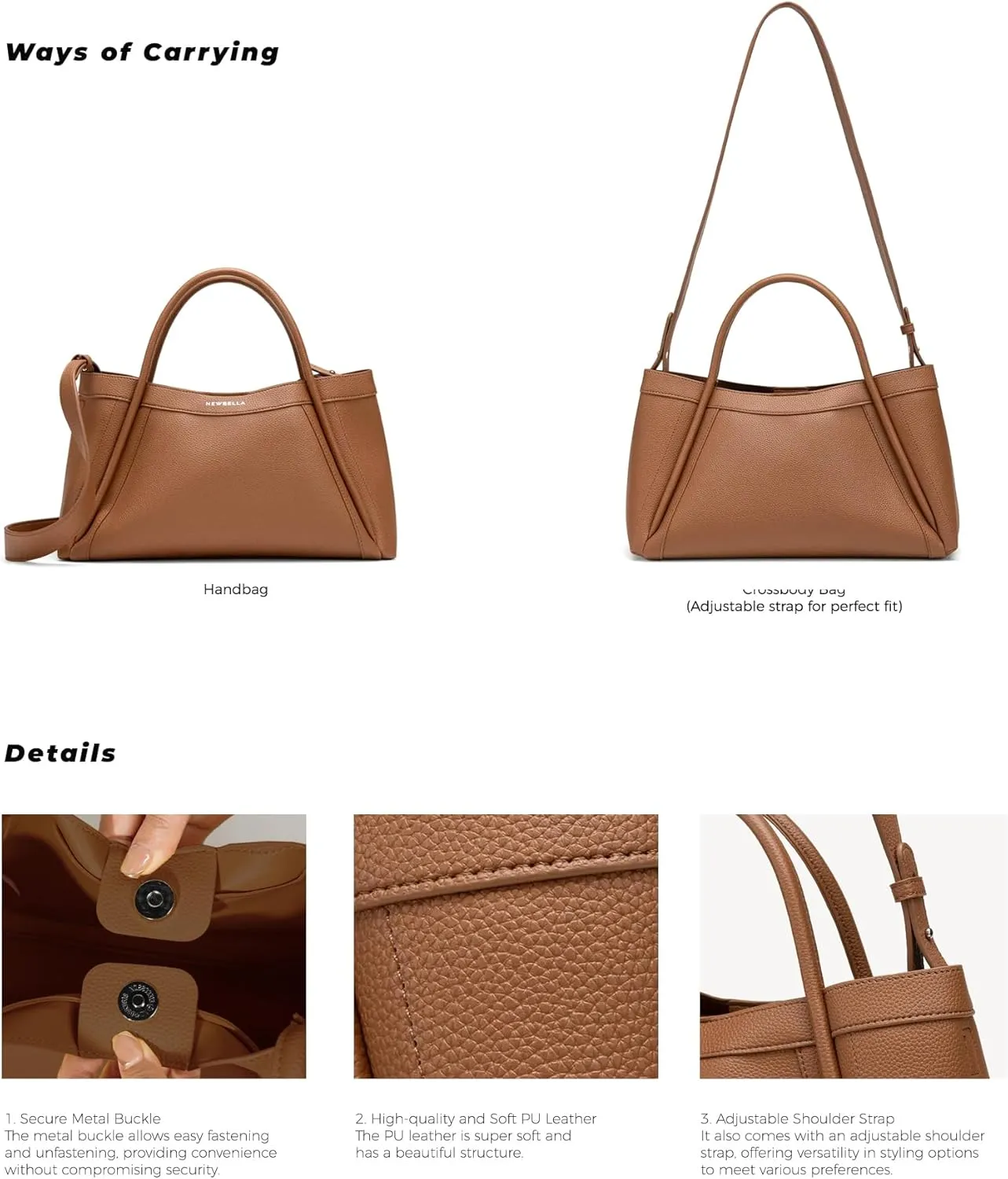 Vegan Leather Tote Bag for Women, Hobo Shoulder Bag, Crossbody Handbag with Matching Purse, Stylish Versatile