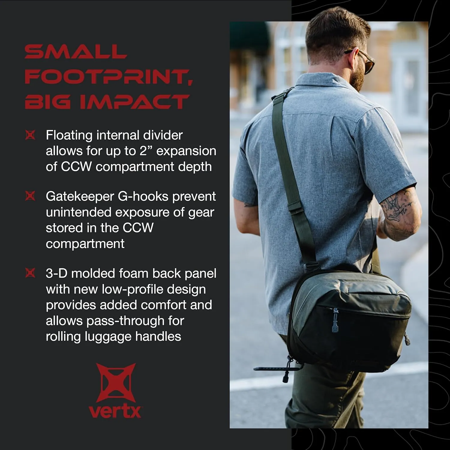 Vertx Navigator Tactical Sling Bag Crossbody 10L for Travel, Work, Concealed Carry, Tactical Gear