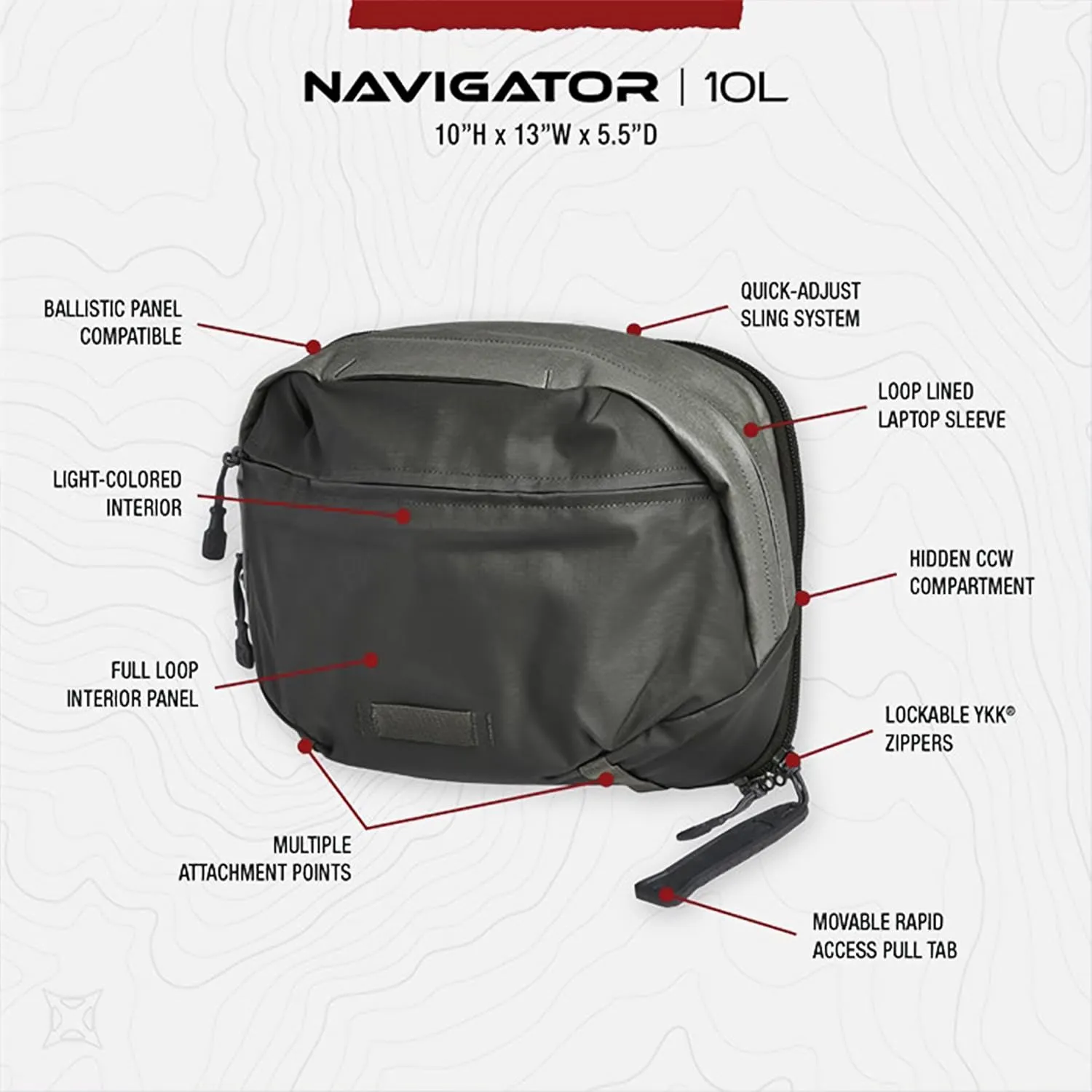 Vertx Navigator Tactical Sling Bag Crossbody 10L for Travel, Work, Concealed Carry, Tactical Gear
