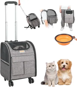 VEVOR Rolling Pet Carrier Backpack with Removable Wheels for Under 18LBS, Large Soft Sided Wheeled Dog Carrier Cat Travel Carrier Airline Approved for Small Dogs and Medium Cats with Upgraded Wheels
