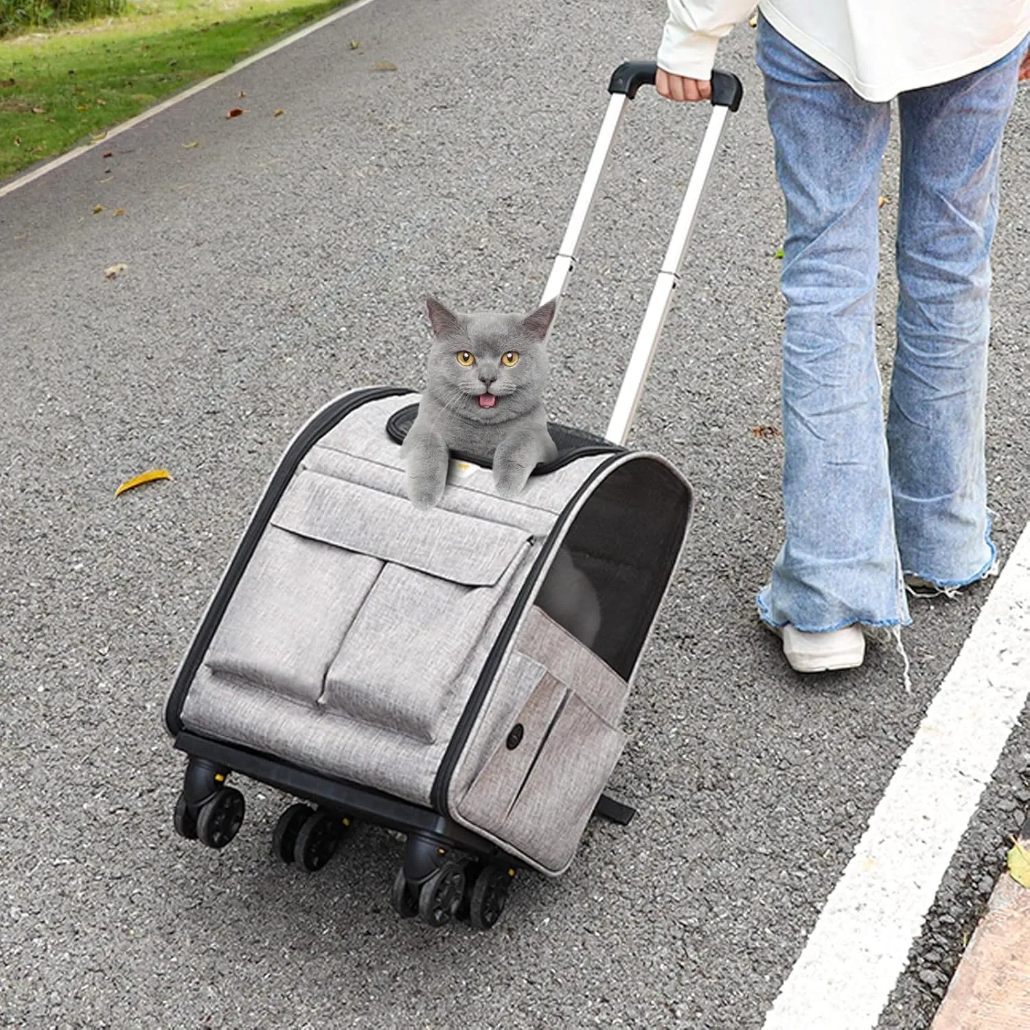 VEVOR Rolling Pet Carrier Backpack with Removable Wheels for Under 18LBS, Large Soft Sided Wheeled Dog Carrier Cat Travel Carrier Airline Approved for Small Dogs and Medium Cats with Upgraded Wheels