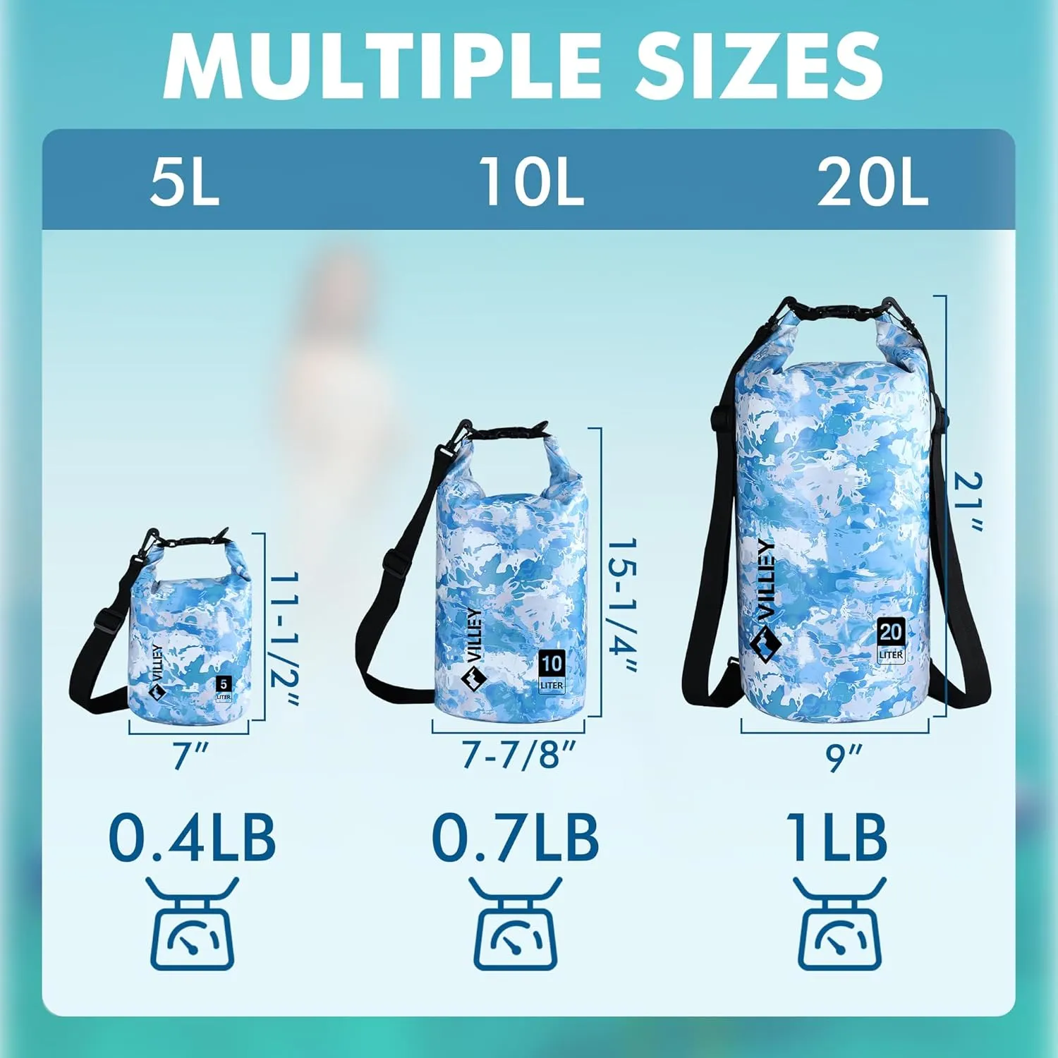 VILLEY Dry Bag Waterproof 20L Roll Top Sack Keeps Gear Dry Lightweight Dry Sack with Waterproof Phone Case for Kayaking Boating Camping Swimming and Beach Adventures Blue Camo