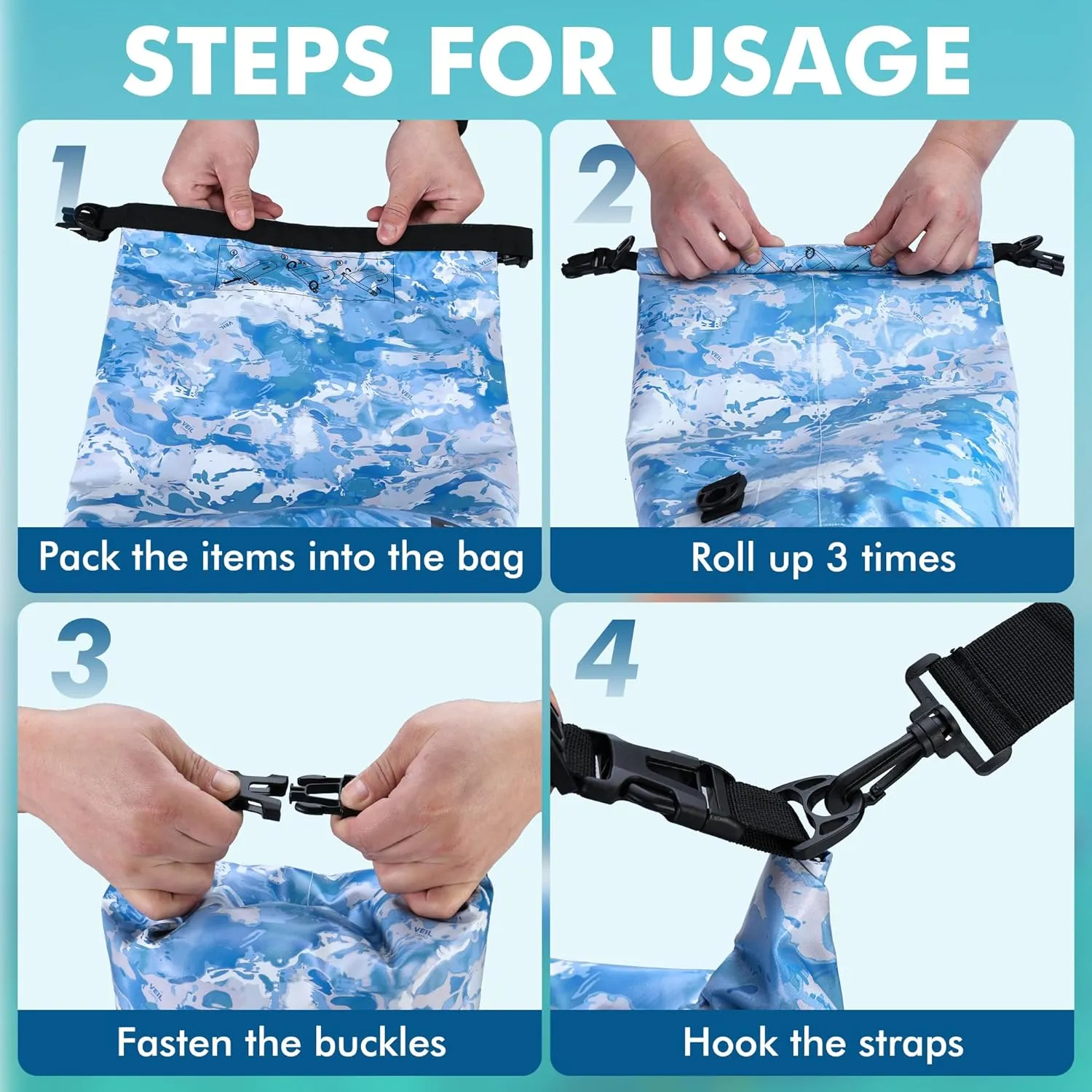 VILLEY Dry Bag Waterproof 20L Roll Top Sack Keeps Gear Dry Lightweight Dry Sack with Waterproof Phone Case for Kayaking Boating Camping Swimming and Beach Adventures Blue Camo