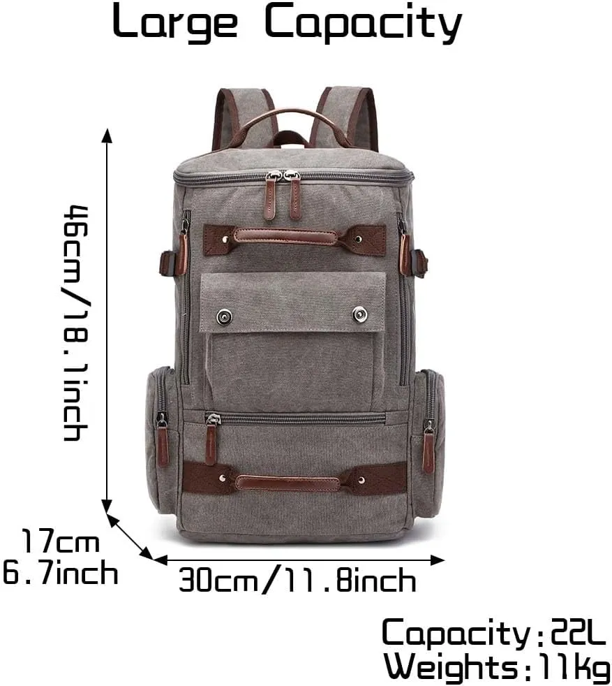 Vintage Canvas Backpack Casual Travel Rucksack 15.6inch Laptop Daypacks Hiking Camping Backpack