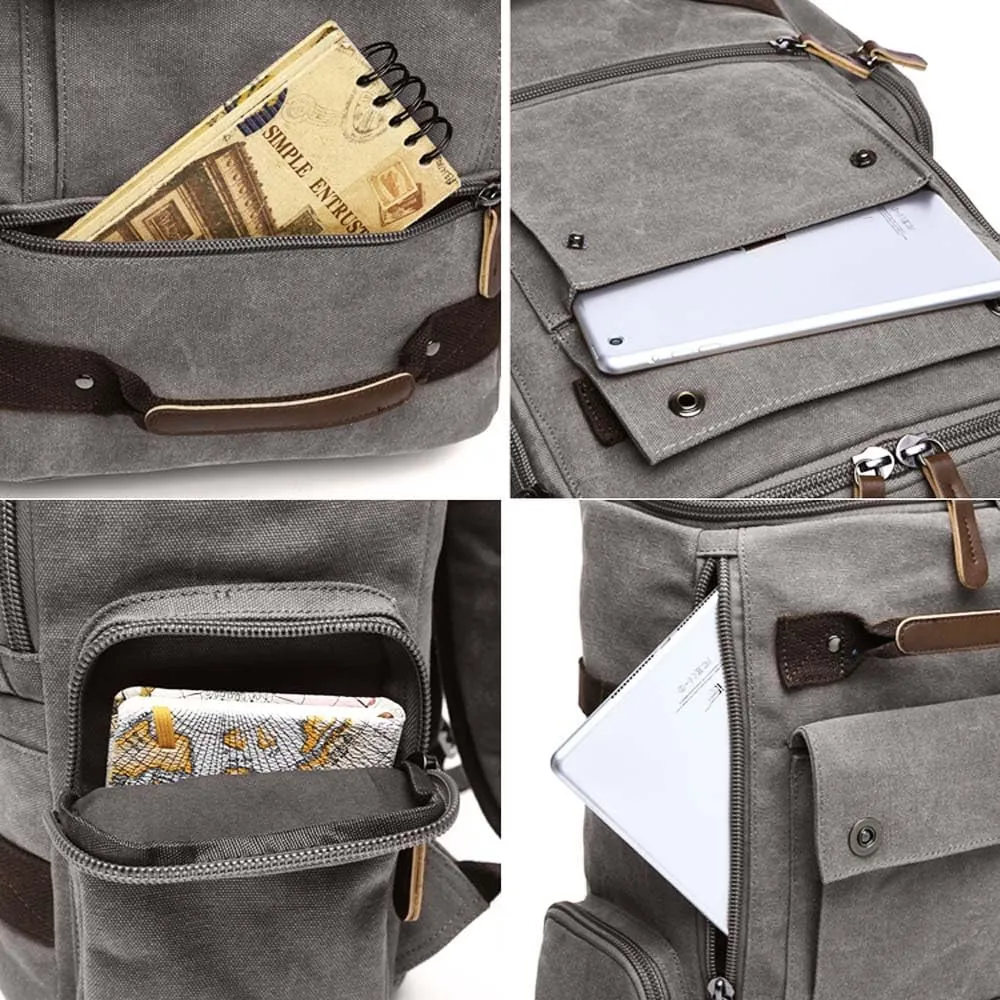 Vintage Canvas Backpack Casual Travel Rucksack 15.6inch Laptop Daypacks Hiking Camping Backpack