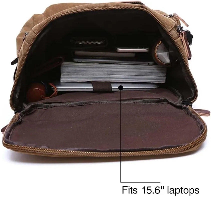 Vintage Canvas Backpack Casual Travel Rucksack 15.6inch Laptop Daypacks Hiking Camping Backpack