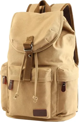 Vintage Canvas Backpack for Men 23L Travel Backpacks with 16 Inch Laptop Compartment Rucksack Shoulders Pack for College, Work, Business, Daily (Brown, 23L)