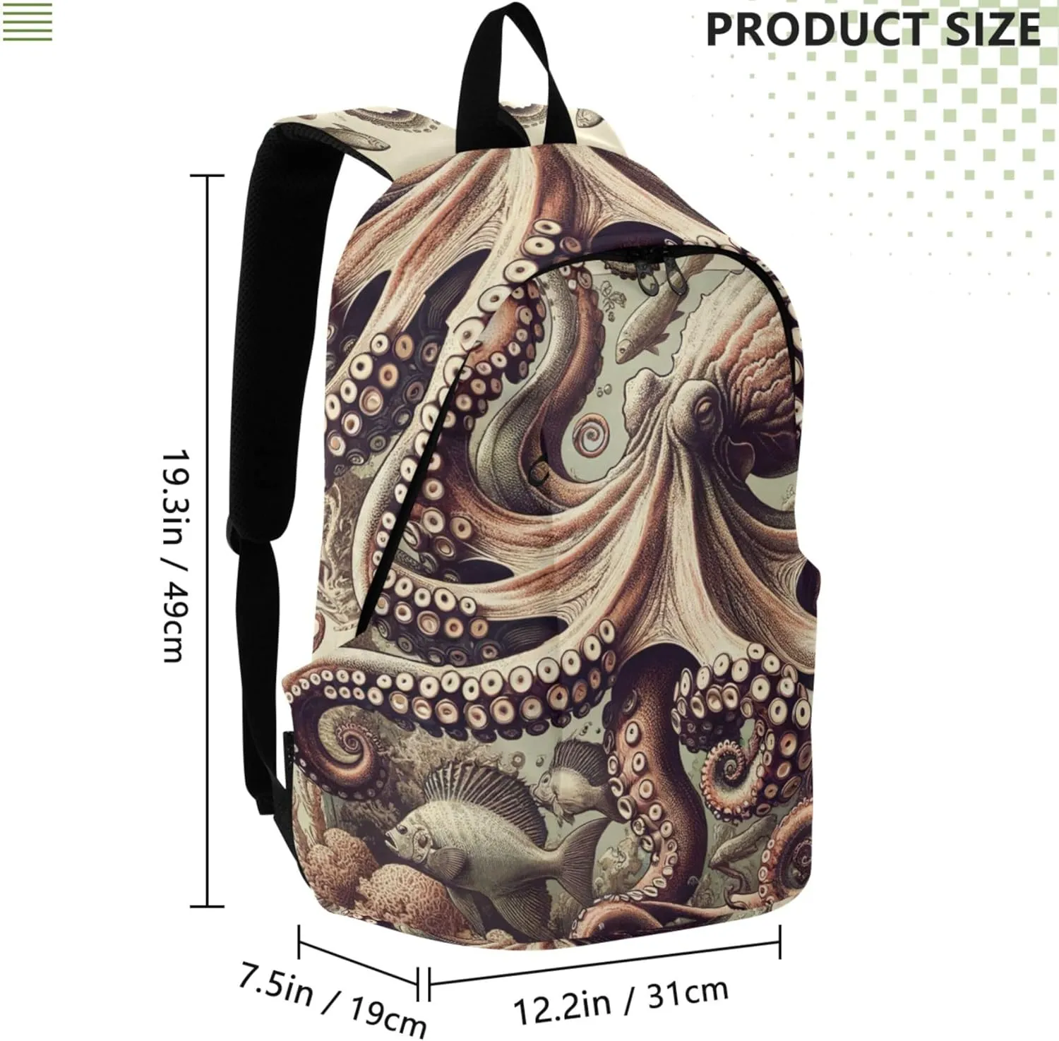 Vintage Octopus Art Medium Womens Casual Daypack Backpacks Bookbag Backpack for School