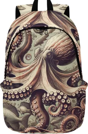 Vintage Octopus Art Medium Womens Casual Daypack Backpacks Bookbag Backpack for School