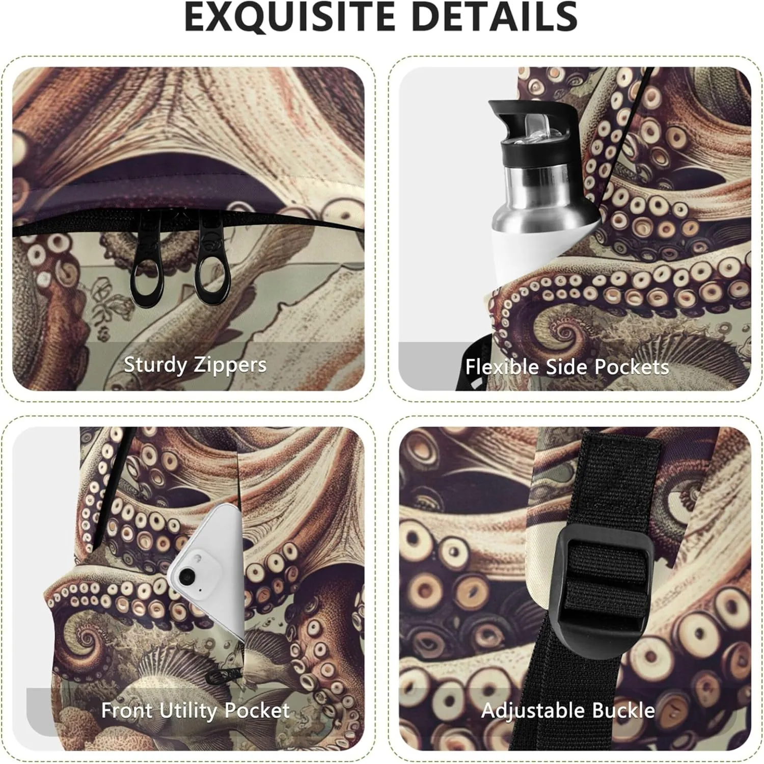Vintage Octopus Art Medium Womens Casual Daypack Backpacks Bookbag Backpack for School