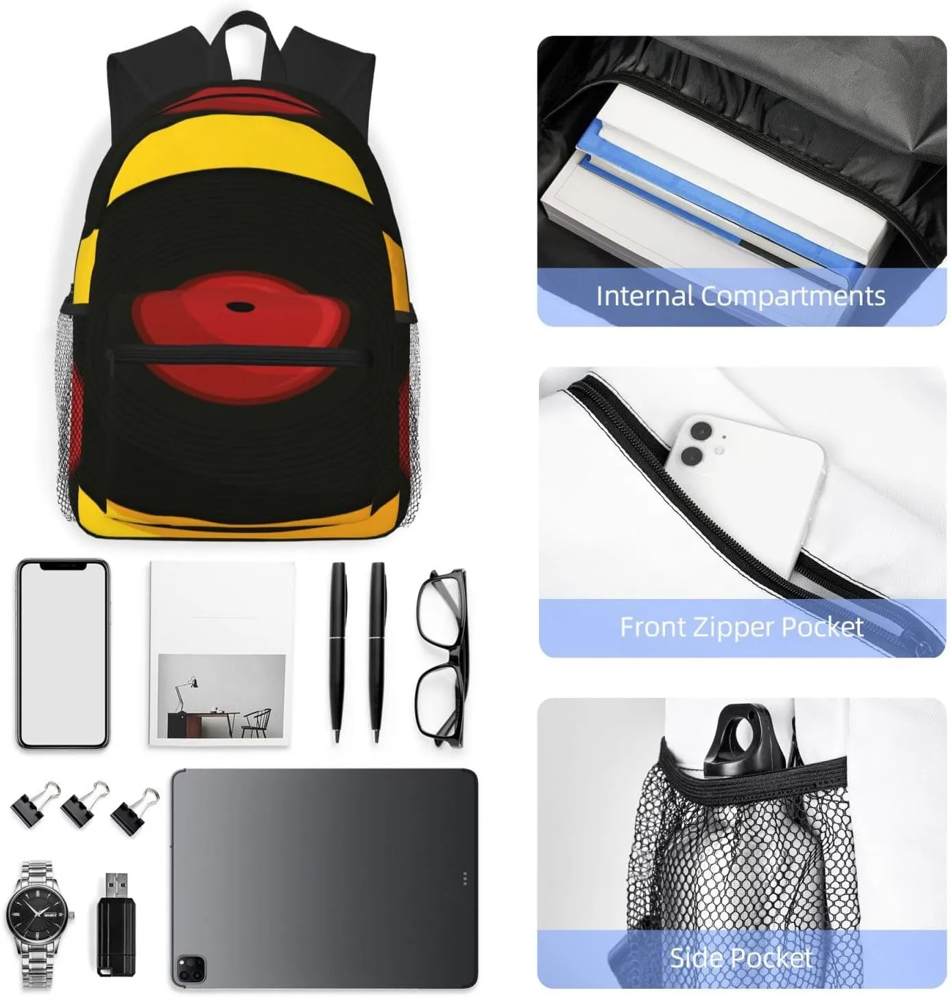Vinyl Music Record Backpack, Travel Laptop Backpack Computer Bag Rucksack for Men Women Business Work Fits 15.6 Inch Notebook