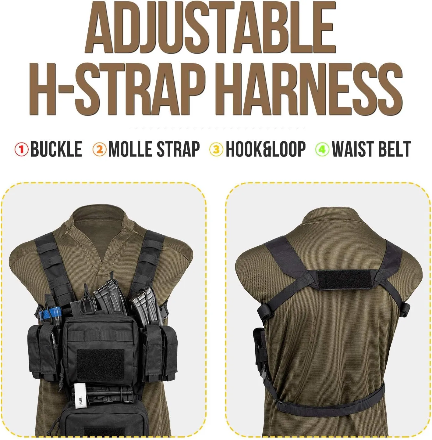 VISMIX Tactical Chest Rig, Adjustable&Detachable Molle Chest Rigs with Mag Pouch