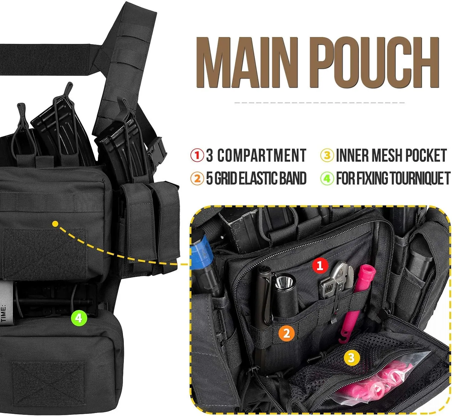 VISMIX Tactical Chest Rig, Adjustable&Detachable Molle Chest Rigs with Mag Pouch