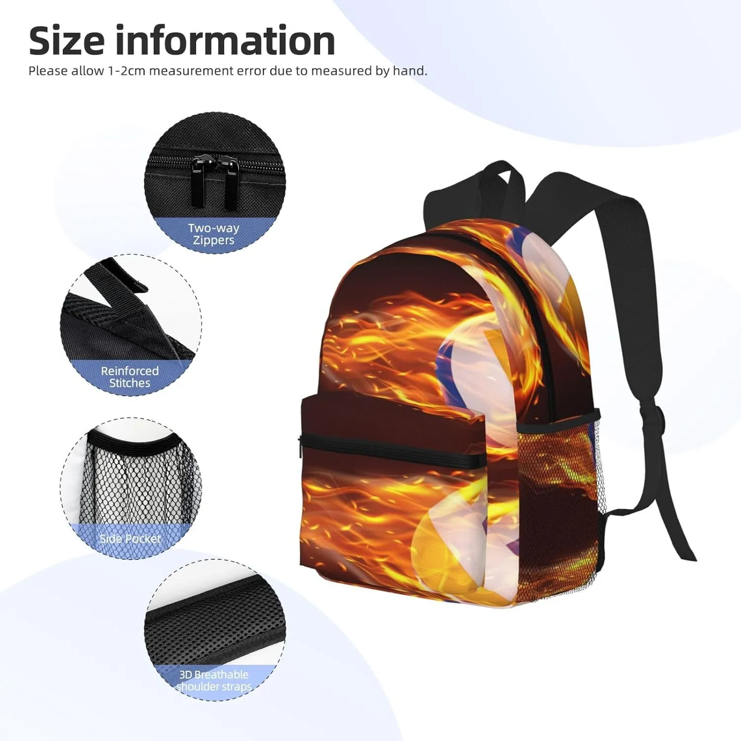 Volleyball Balls Flying Fire Falling Backpack, Travel Laptop Backpack Computer Bag Rucksack for Men Women Business Work Fits 15.6 Inch Notebook
