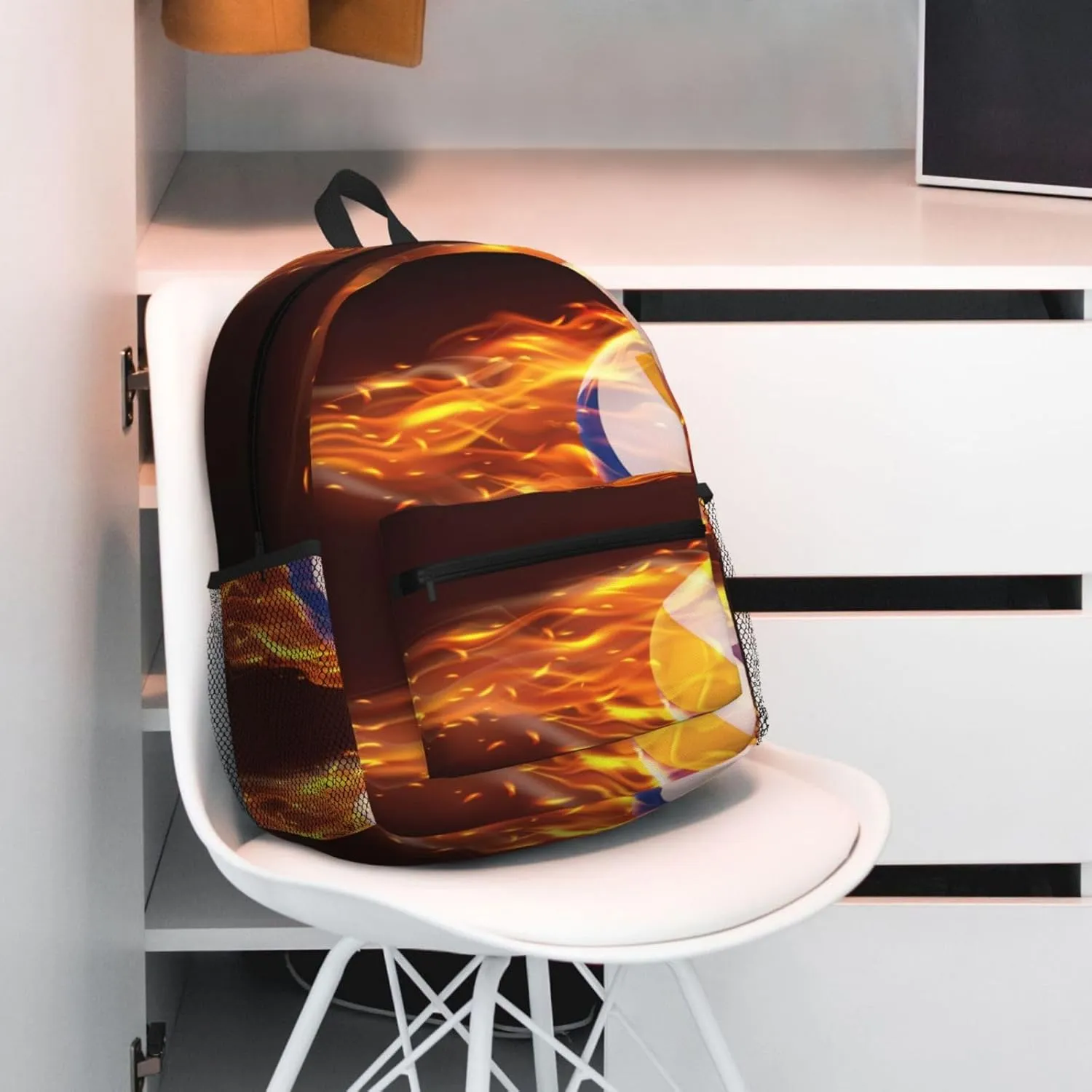 Volleyball Balls Flying Fire Falling Backpack, Travel Laptop Backpack Computer Bag Rucksack for Men Women Business Work Fits 15.6 Inch Notebook