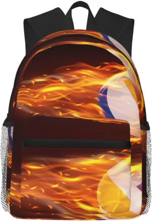 Volleyball Balls Flying Fire Falling Backpack, Travel Laptop Backpack Computer Bag Rucksack for Men Women Business Work Fits 15.6 Inch Notebook