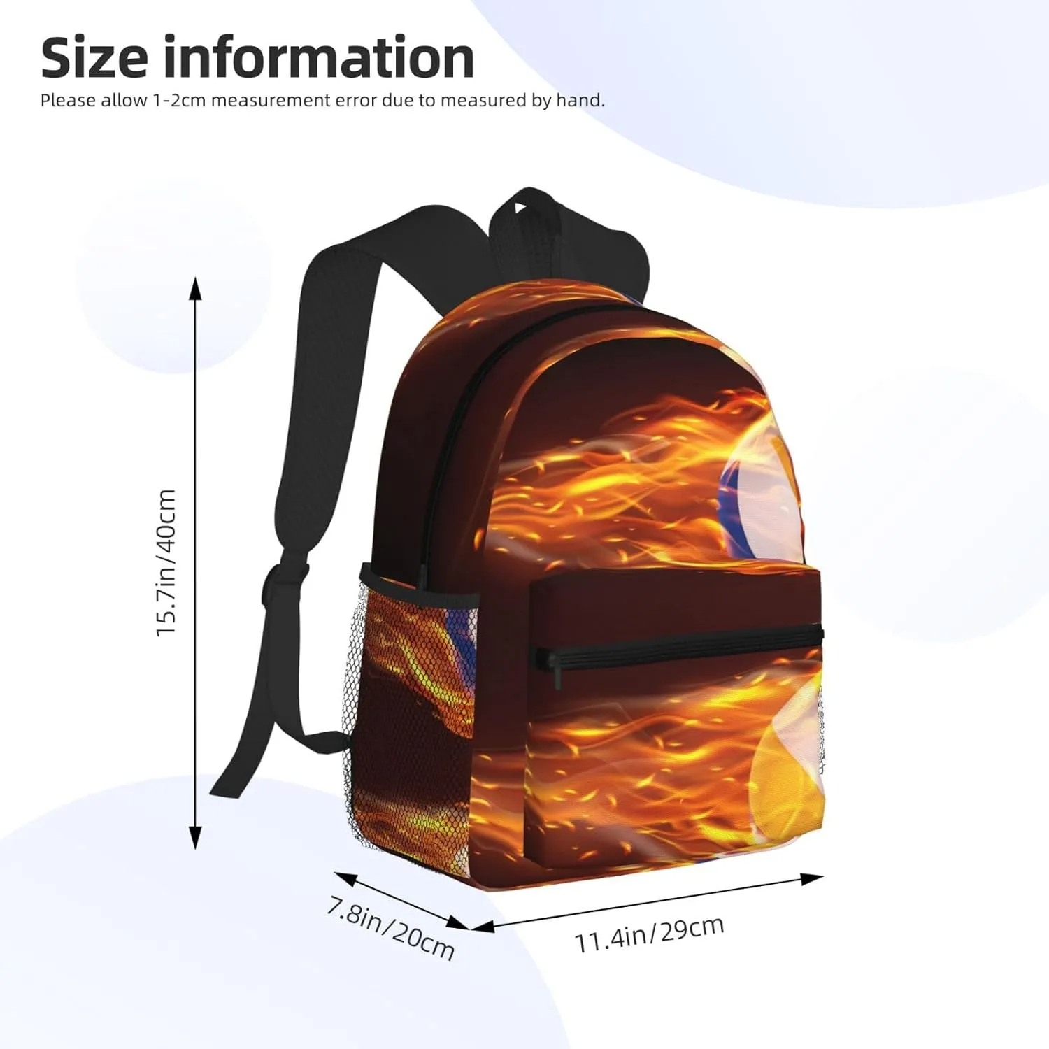 Volleyball Balls Flying Fire Falling Backpack, Travel Laptop Backpack Computer Bag Rucksack for Men Women Business Work Fits 15.6 Inch Notebook