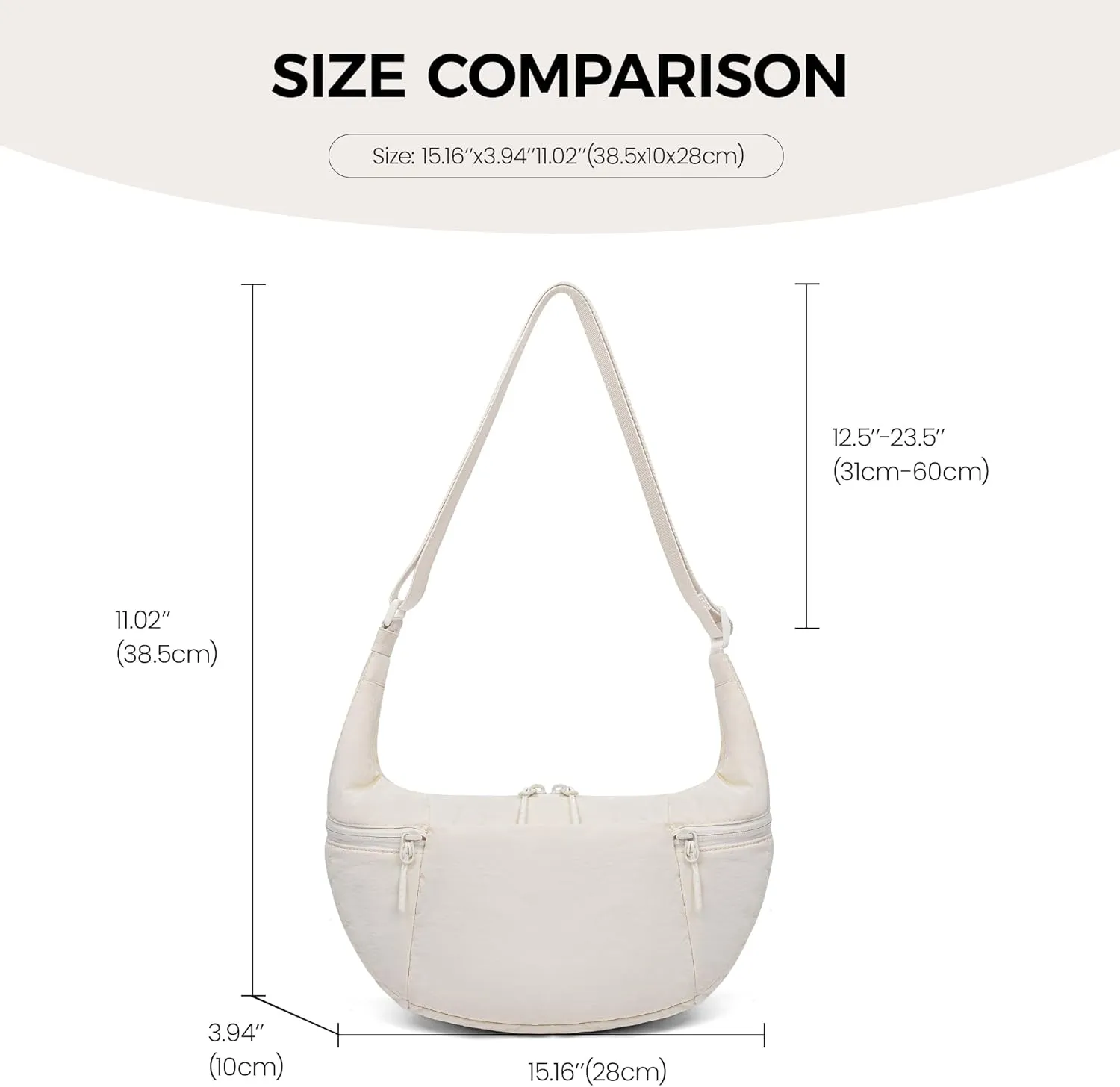 VONAL Nylon Crossbody Bag for Women, Lightweight Shoulder Purse with Zipper, Trendy Crescent Sling Bag with Adjustable Stap