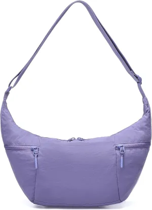 VONAL Nylon Crossbody Bag for Women, Lightweight Shoulder Purse with Zipper, Trendy Crescent Sling Bag with Adjustable Stap