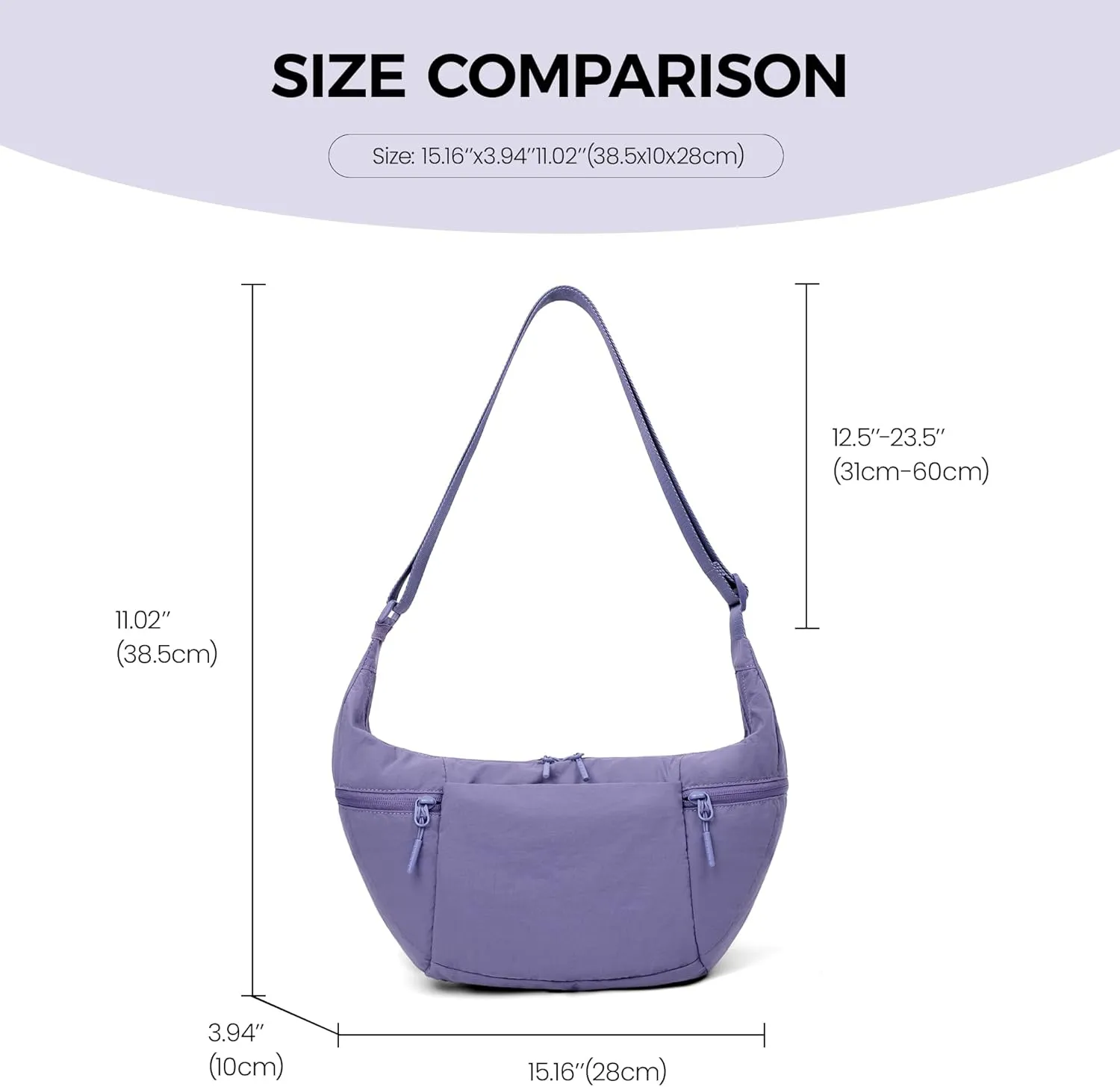 VONAL Nylon Crossbody Bag for Women, Lightweight Shoulder Purse with Zipper, Trendy Crescent Sling Bag with Adjustable Stap