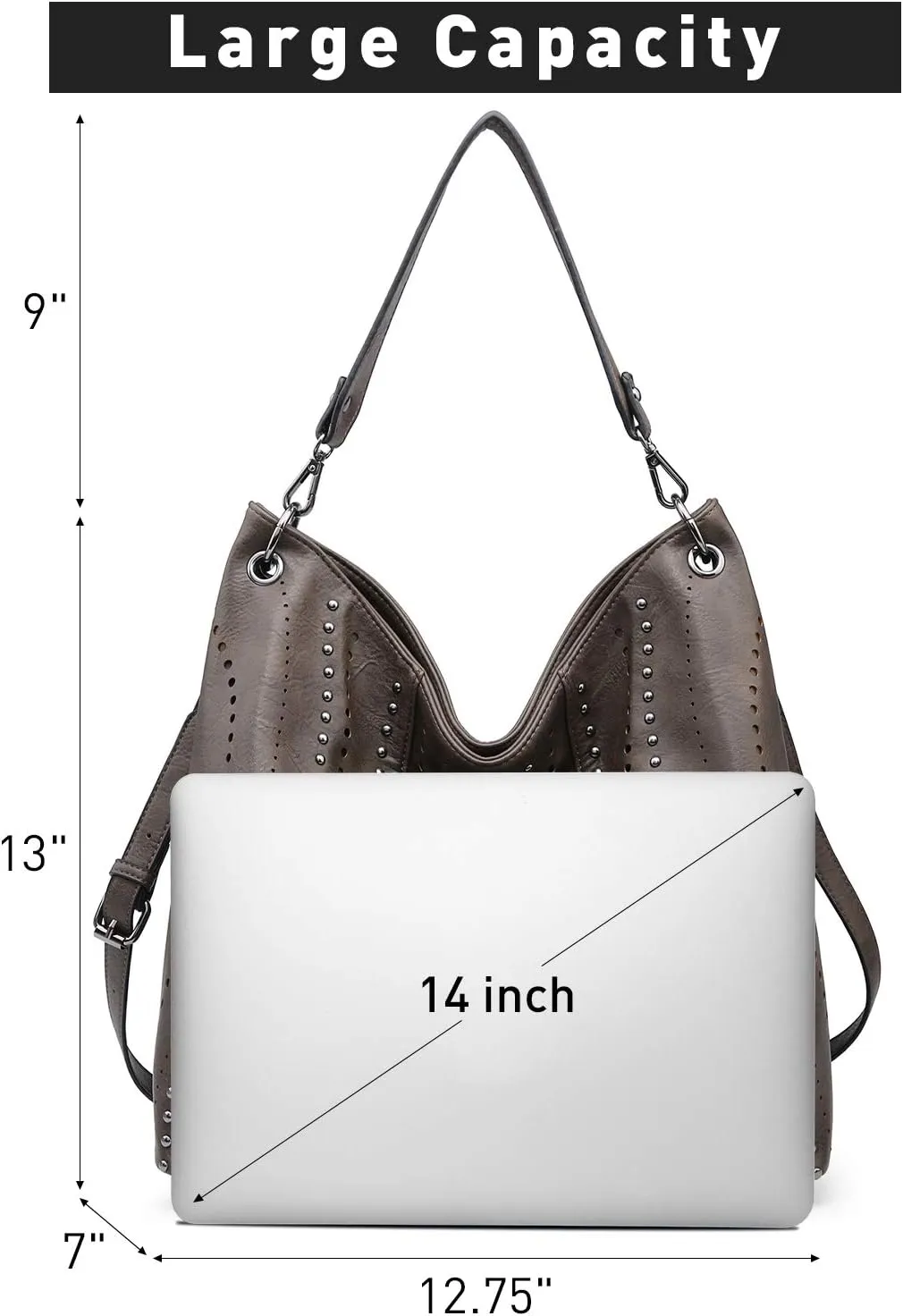 VONMAY Purses for Women Vegan Leather Handbags Large Ladies Studs Hobo Bags Tote Purse Bucket Shoulder Bag