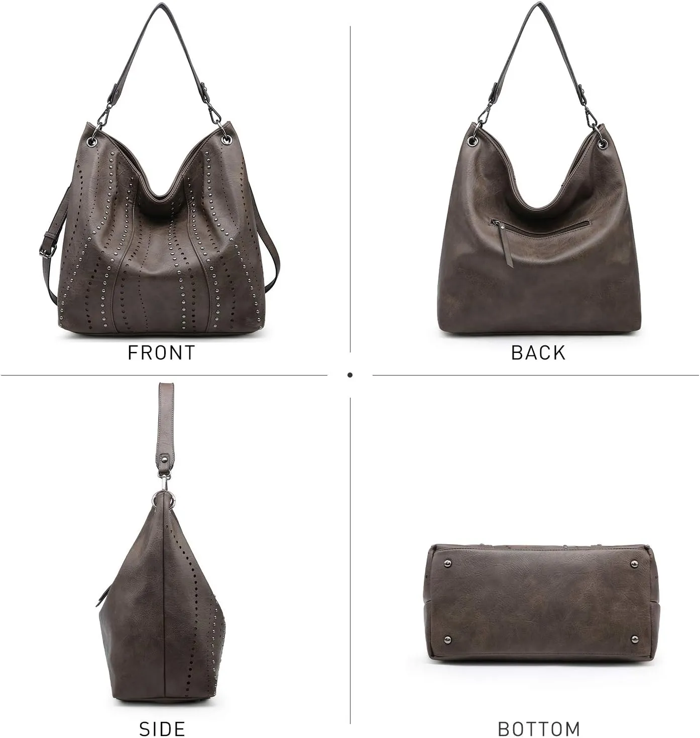 VONMAY Purses for Women Vegan Leather Handbags Large Ladies Studs Hobo Bags Tote Purse Bucket Shoulder Bag