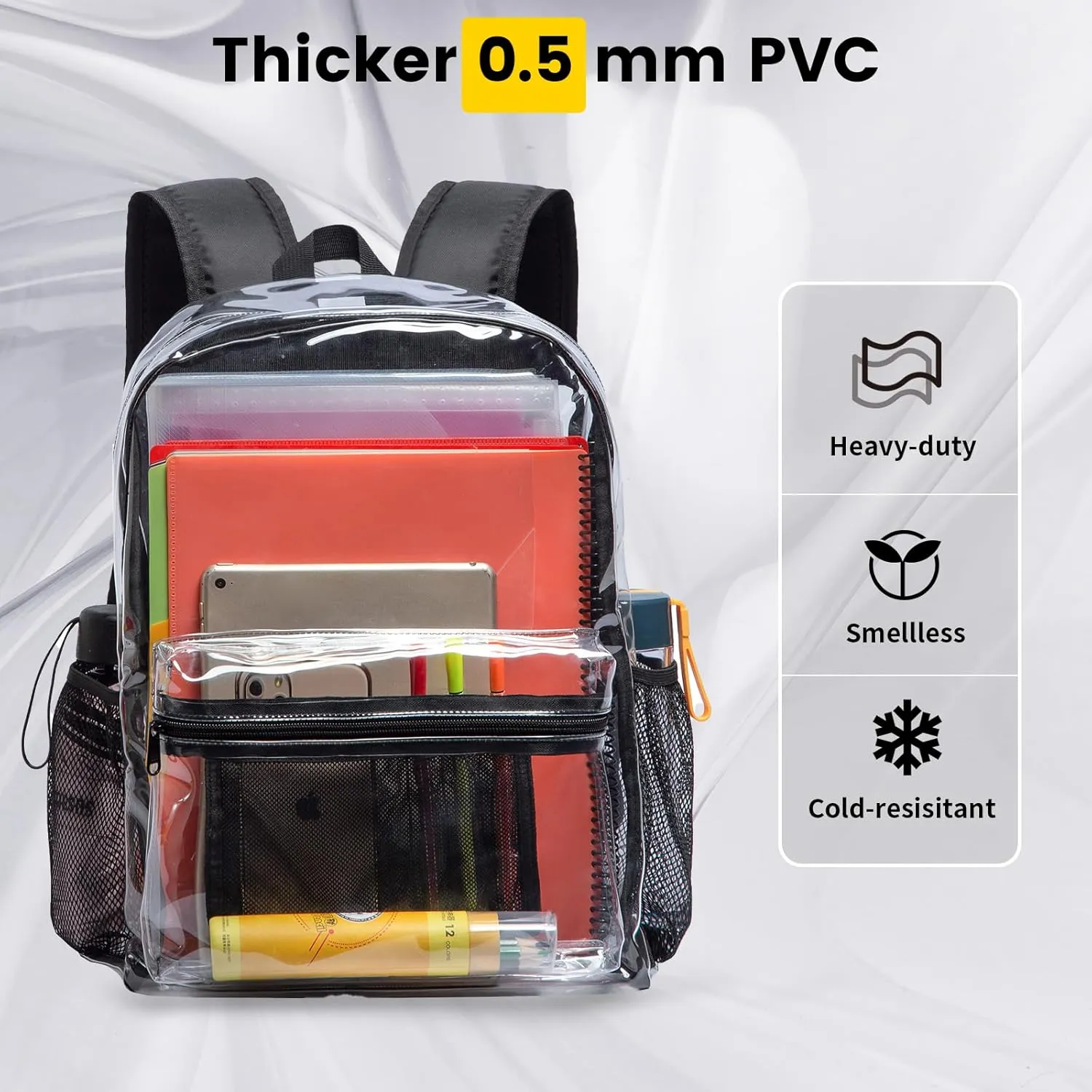 Vorspack Clear Backpack Heavy Duty PVC Transparent Backpack with Reinforced Strap for College Workplace