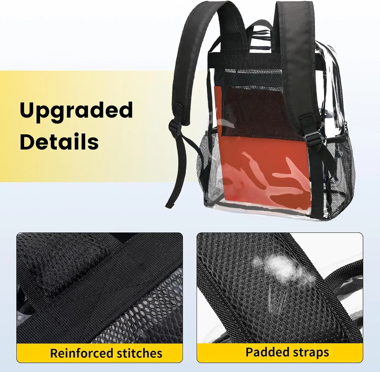 Vorspack Clear Backpack Heavy Duty PVC Transparent Backpack with Reinforced Strap for College Workplace