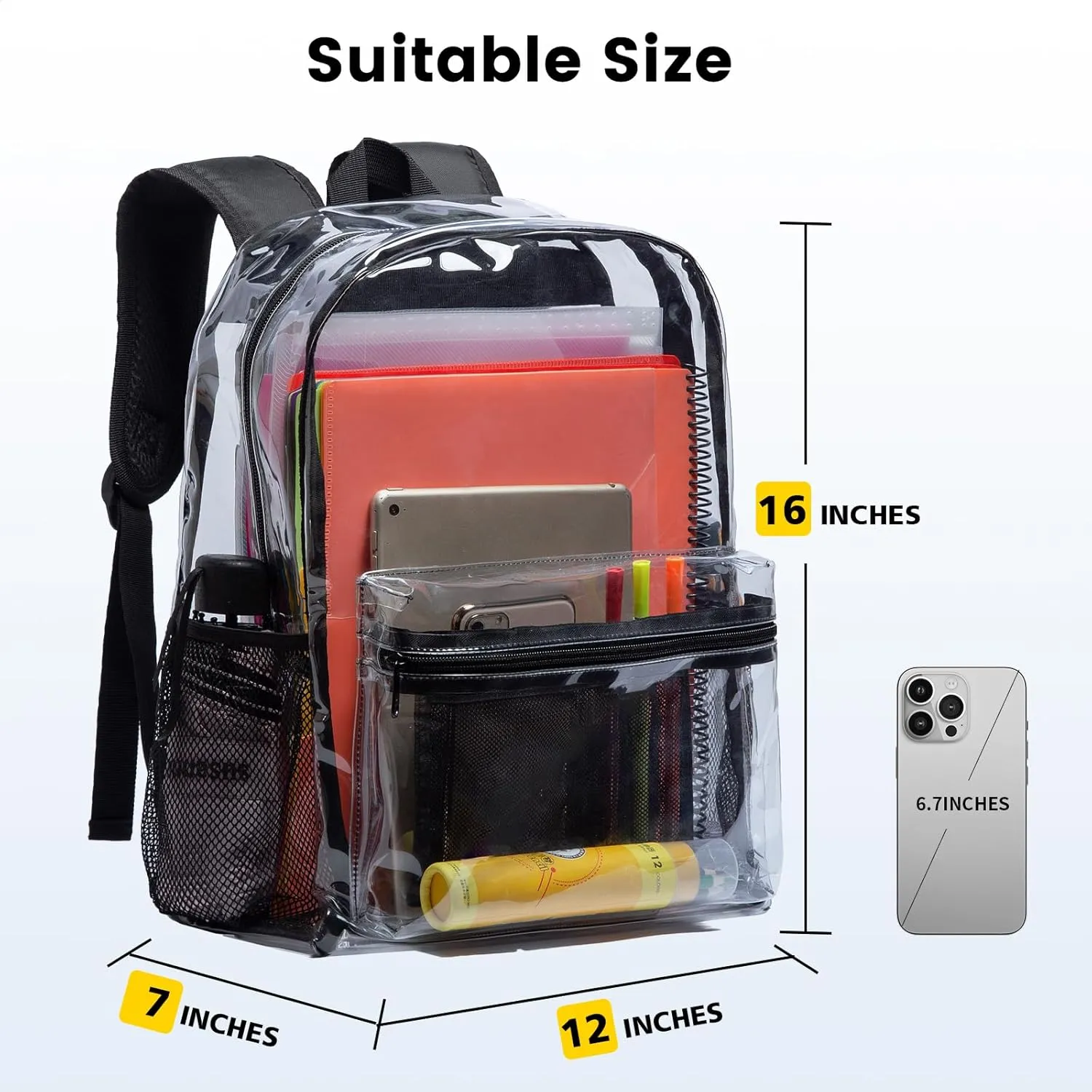 Vorspack Clear Backpack Heavy Duty PVC Transparent Backpack with Reinforced Strap for College Workplace