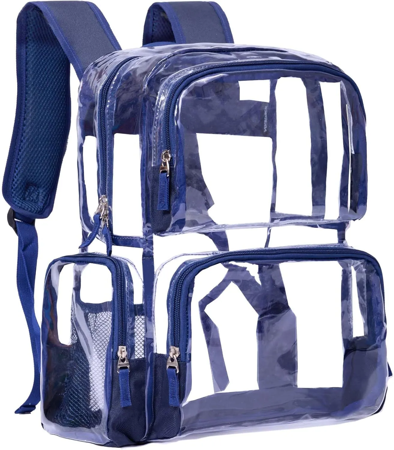 Vorspack Clear Backpack - Transparent Backpack with Reinforced Bottom & Multi-pockets for College Workplace Security - Navy