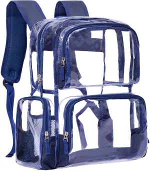 Vorspack Clear Backpack - Transparent Backpack with Reinforced Bottom & Multi-pockets for College Workplace Security - Navy