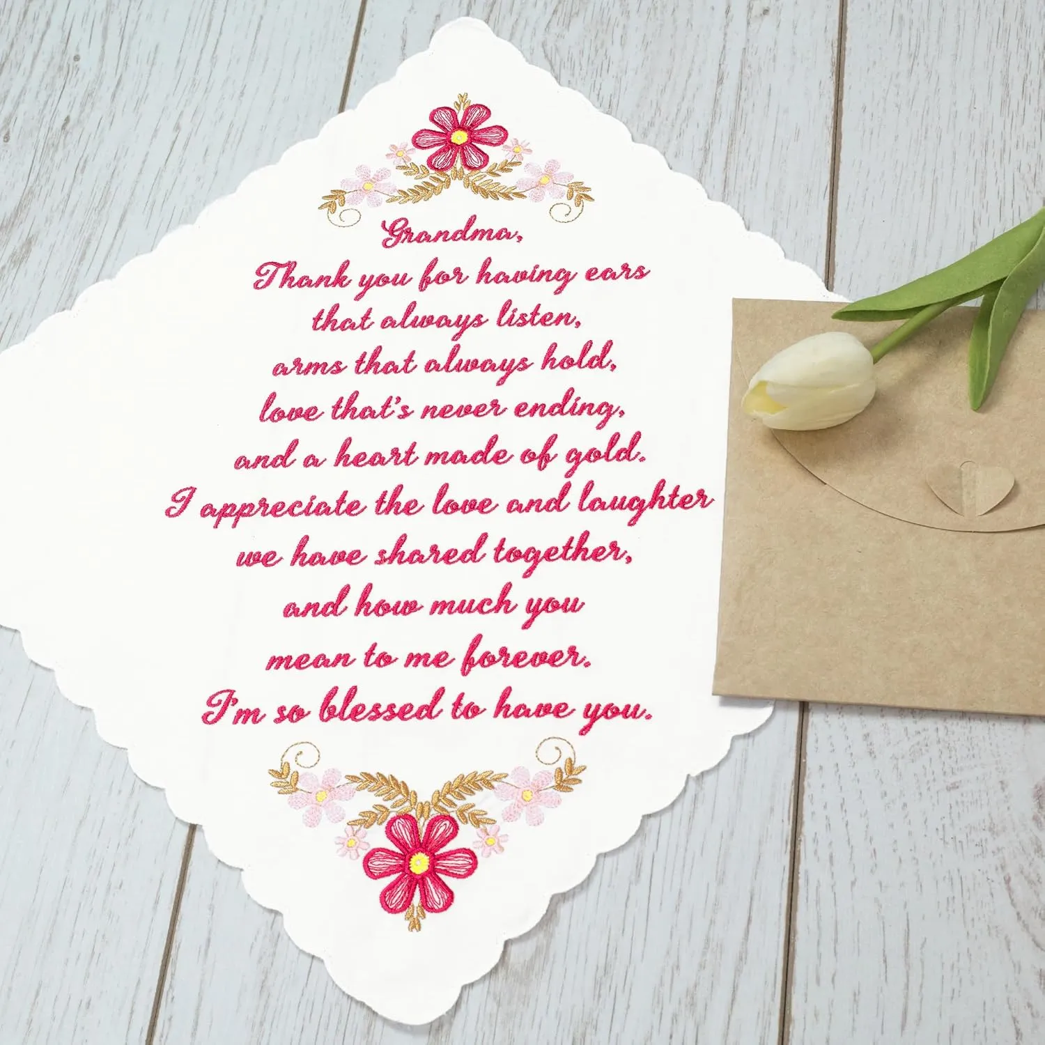 W&F GIFT Embroidered Wedding Handkerchief - Mom, Dad, New Mom, New Dad & Grandma