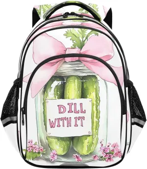 Watercolor Cute Pickle Jar Backpacks Elementary School Shoulder Bag Bookbag for Girls Kids Boys, Small