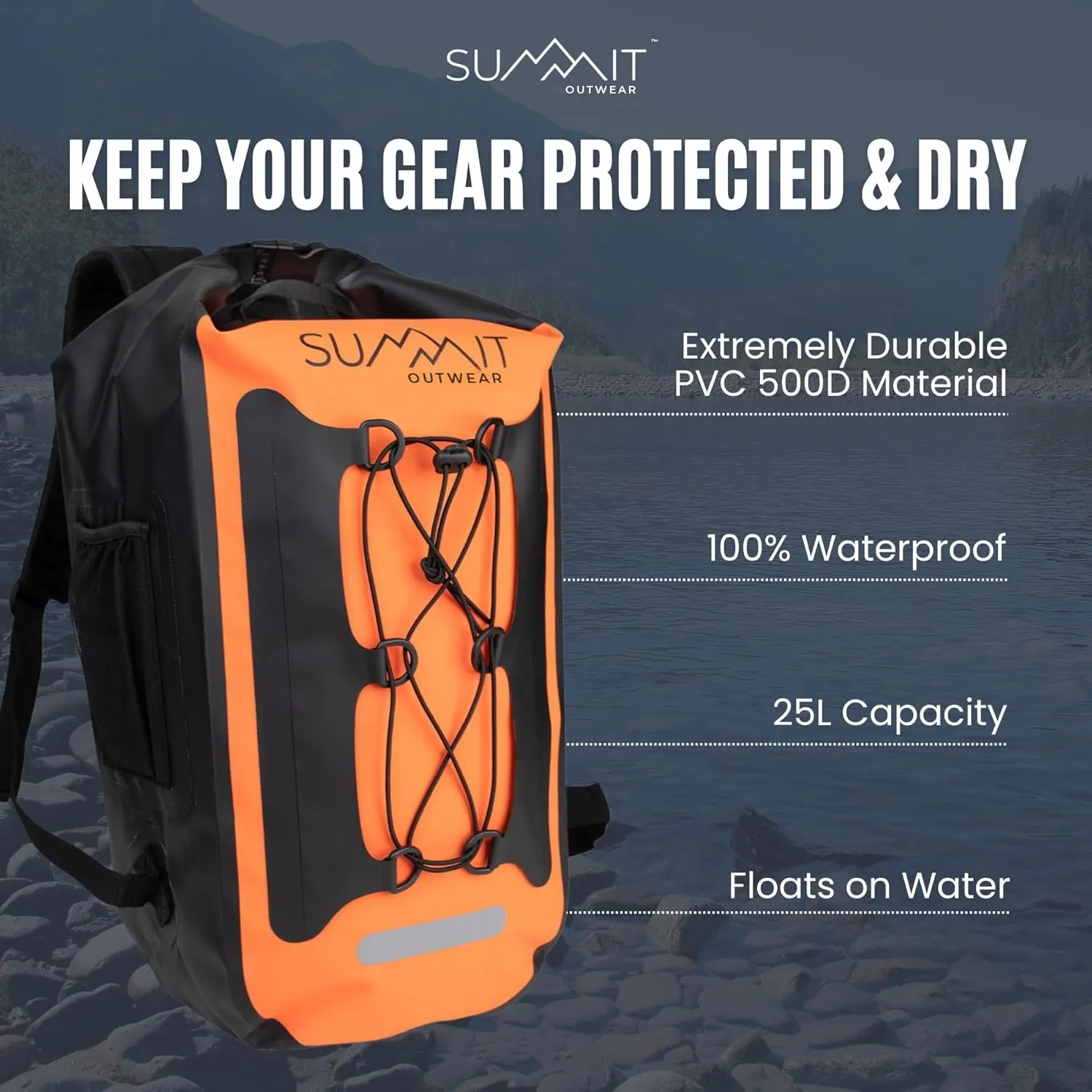 Waterproof Backpack –Dry Bag Backpack with Roll Top Closure – Hiking – Dry Sack for Kayaking (Blackberry Black, 25 Liter)