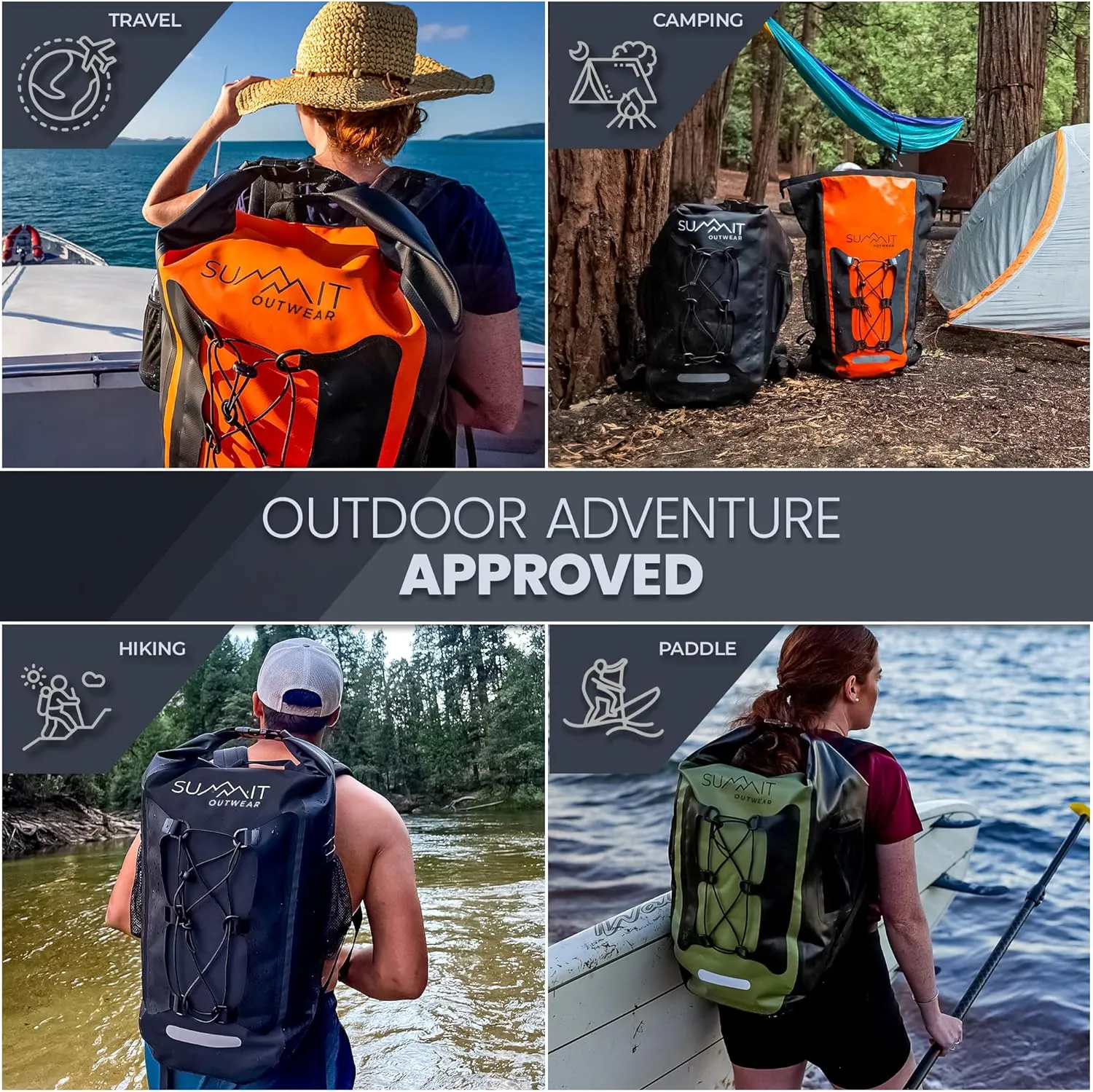 Waterproof Backpack –Dry Bag Backpack with Roll Top Closure – Hiking – Dry Sack for Kayaking (Blackberry Black, 25 Liter)