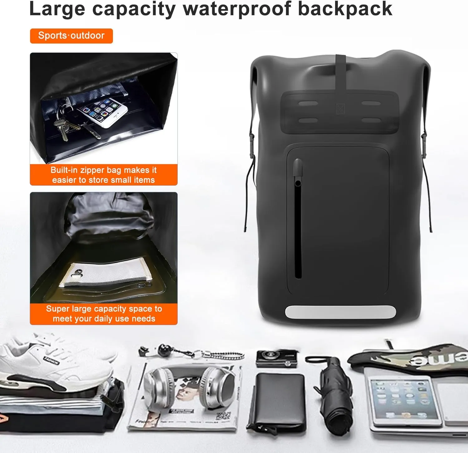 Waterproof Backpack，Heavy Duty Hiking Backpack，35/55/85L dry bag backpack waterproof for Men，Roll-Top Closure，for Kayaking, Travel, Hiking, Fishing, Camping, Motorcycles (green, 35L)