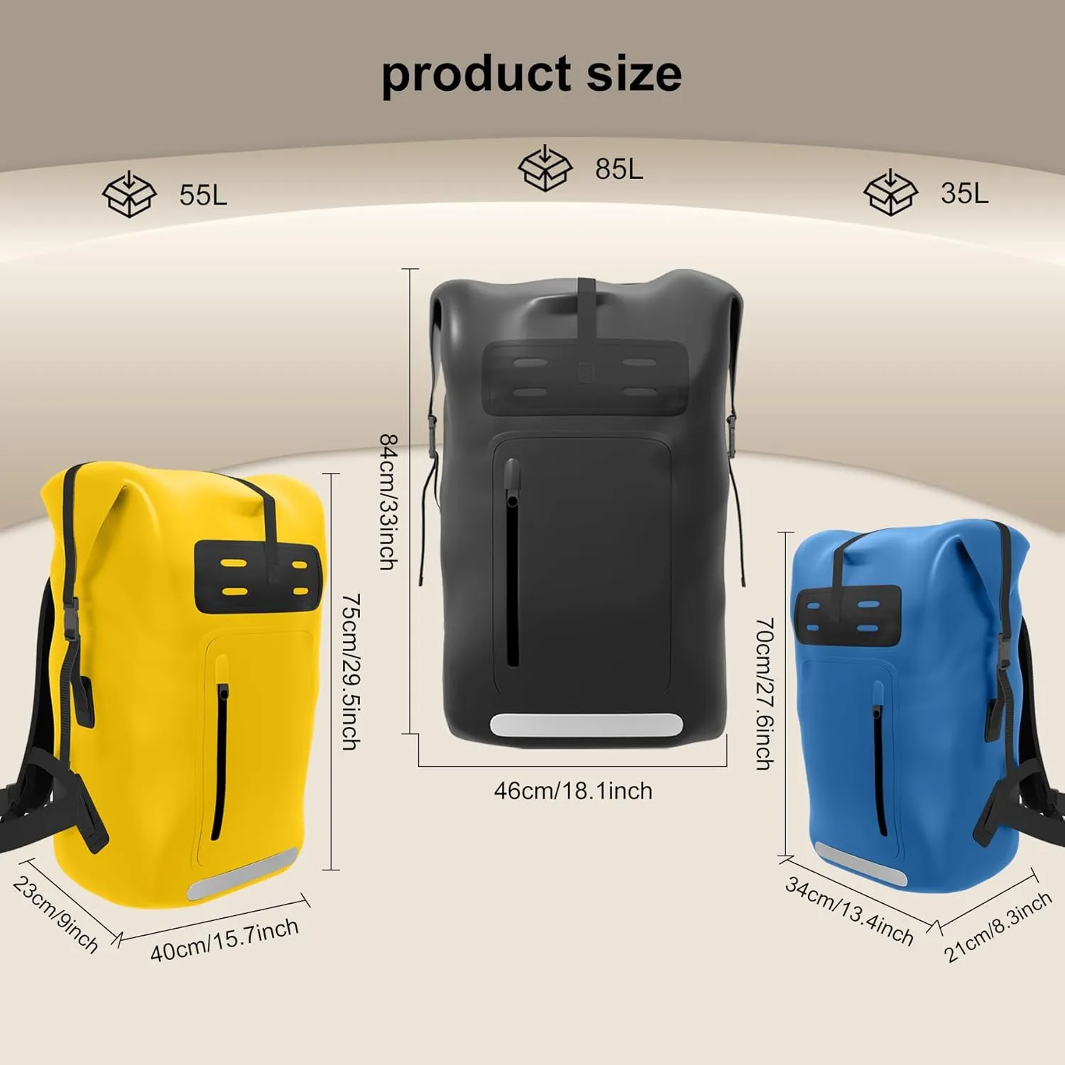 Waterproof Backpack，Heavy Duty Hiking Backpack，35/55/85L dry bag backpack waterproof for Men，Roll-Top Closure，for Kayaking, Travel, Hiking, Fishing, Camping, Motorcycles (green, 35L)