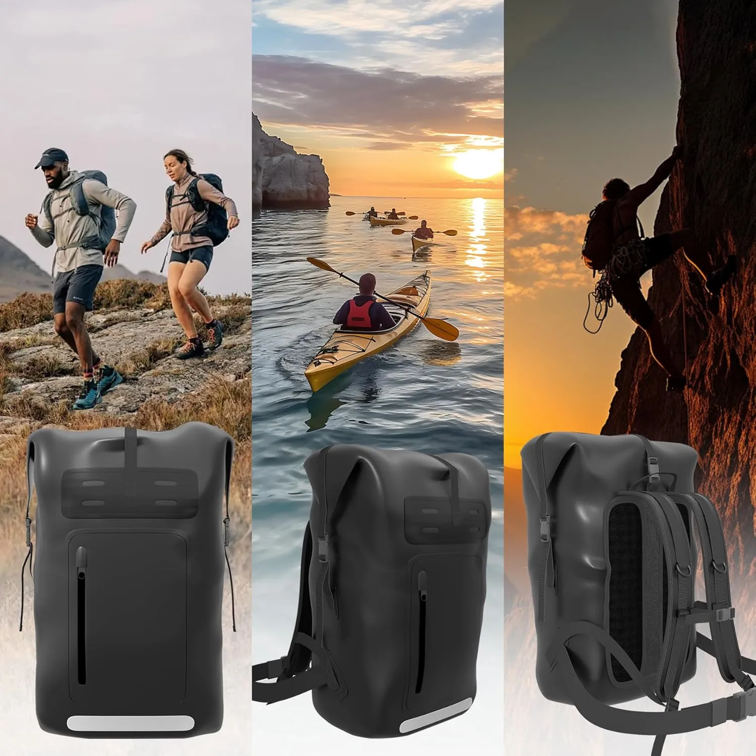 Waterproof Backpack，Heavy Duty Hiking Backpack，35/55/85L dry bag backpack waterproof for Men，Roll-Top Closure，for Kayaking, Travel, Hiking, Fishing, Camping, Motorcycles (green, 35L)