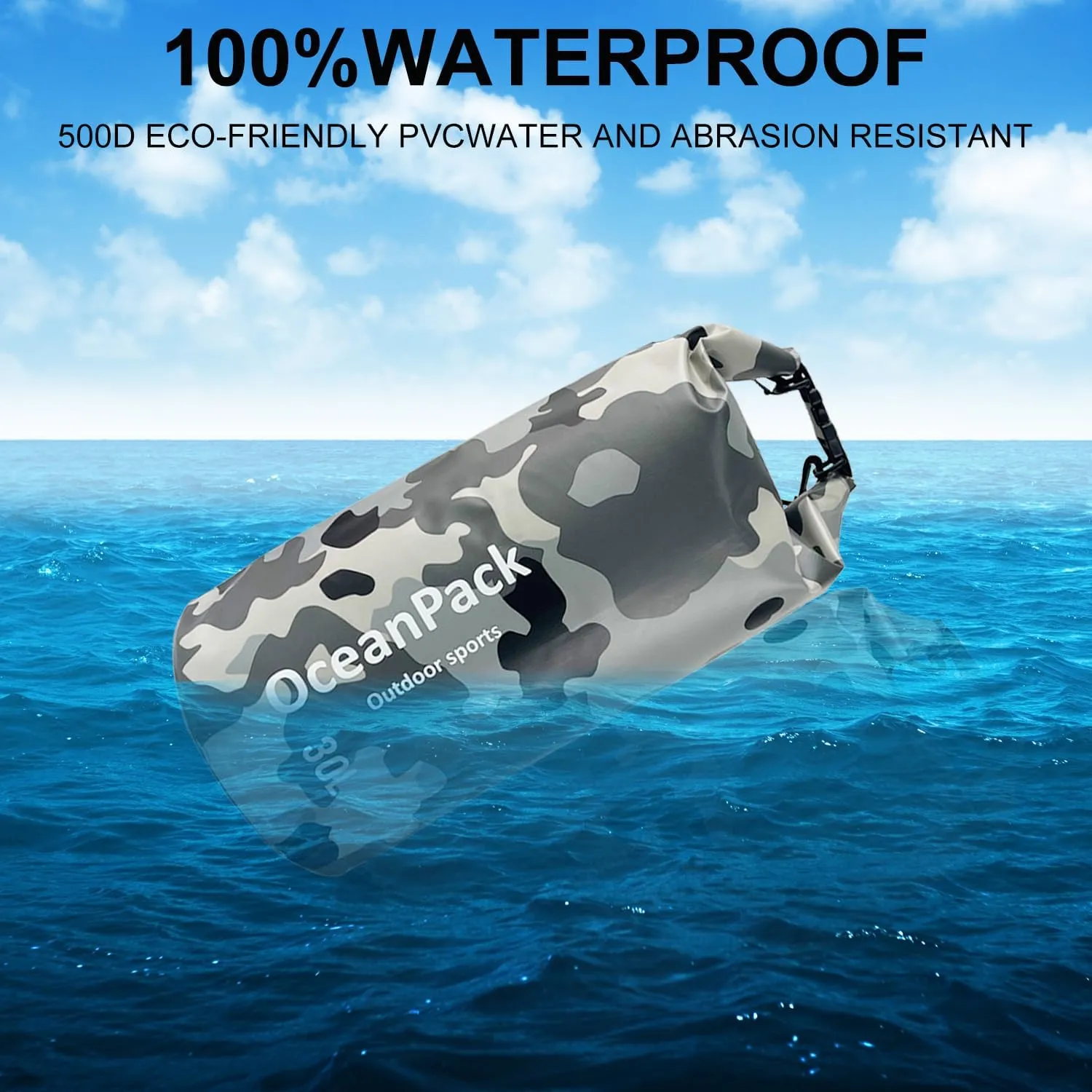 Waterproof Dry Bag 2L/5L/10L/20L/30L, Dry Sack for Kayaking Rafting Boating Beach Surfing Swimming, Camping, Hiking, Beach, Fishing Gray Backpack with Waterproof Phone Case