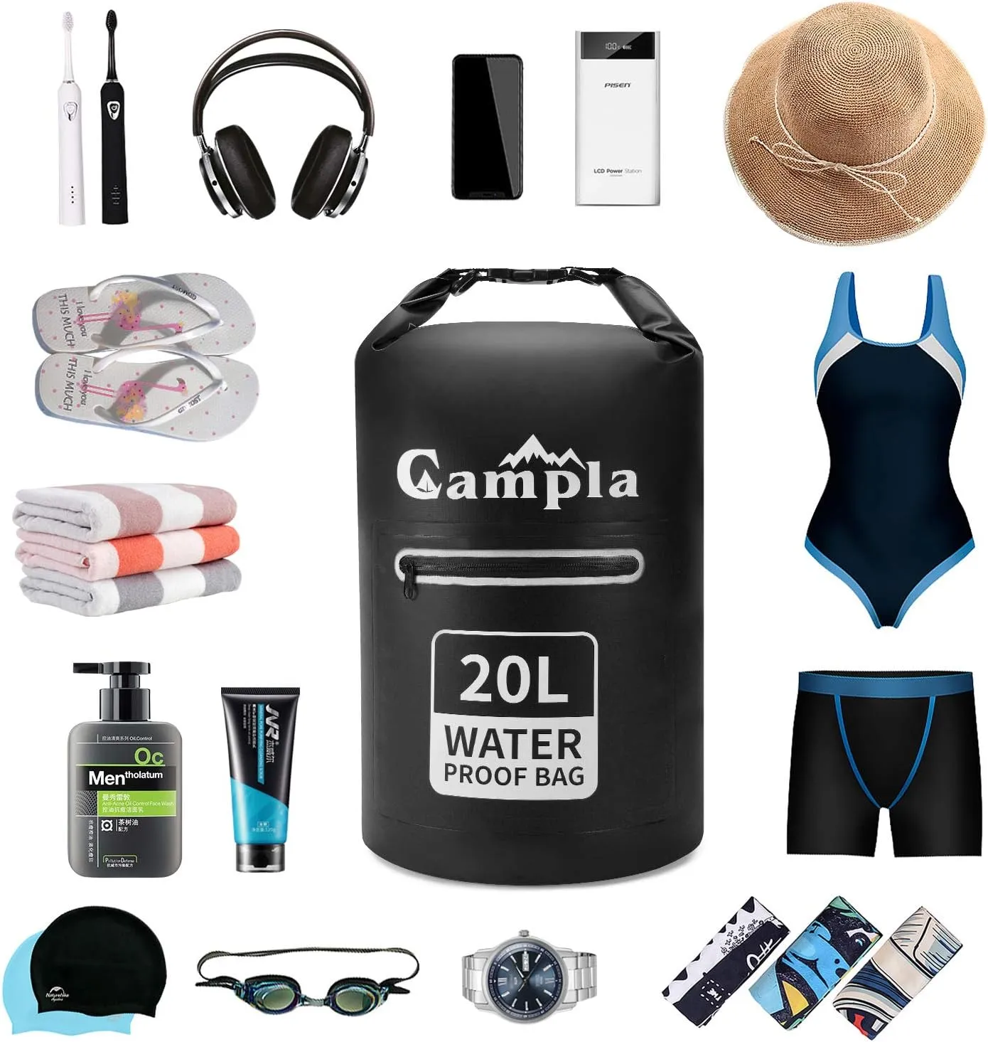 Waterproof Dry Bag Backpack for Kayaking 10L 20L, Roll Top Lightweight Floating Waterproof Bag Dry Sack w/Strap and Watertight Phone Case for Boating,Swimming,Beach, Fishing and Water Sports
